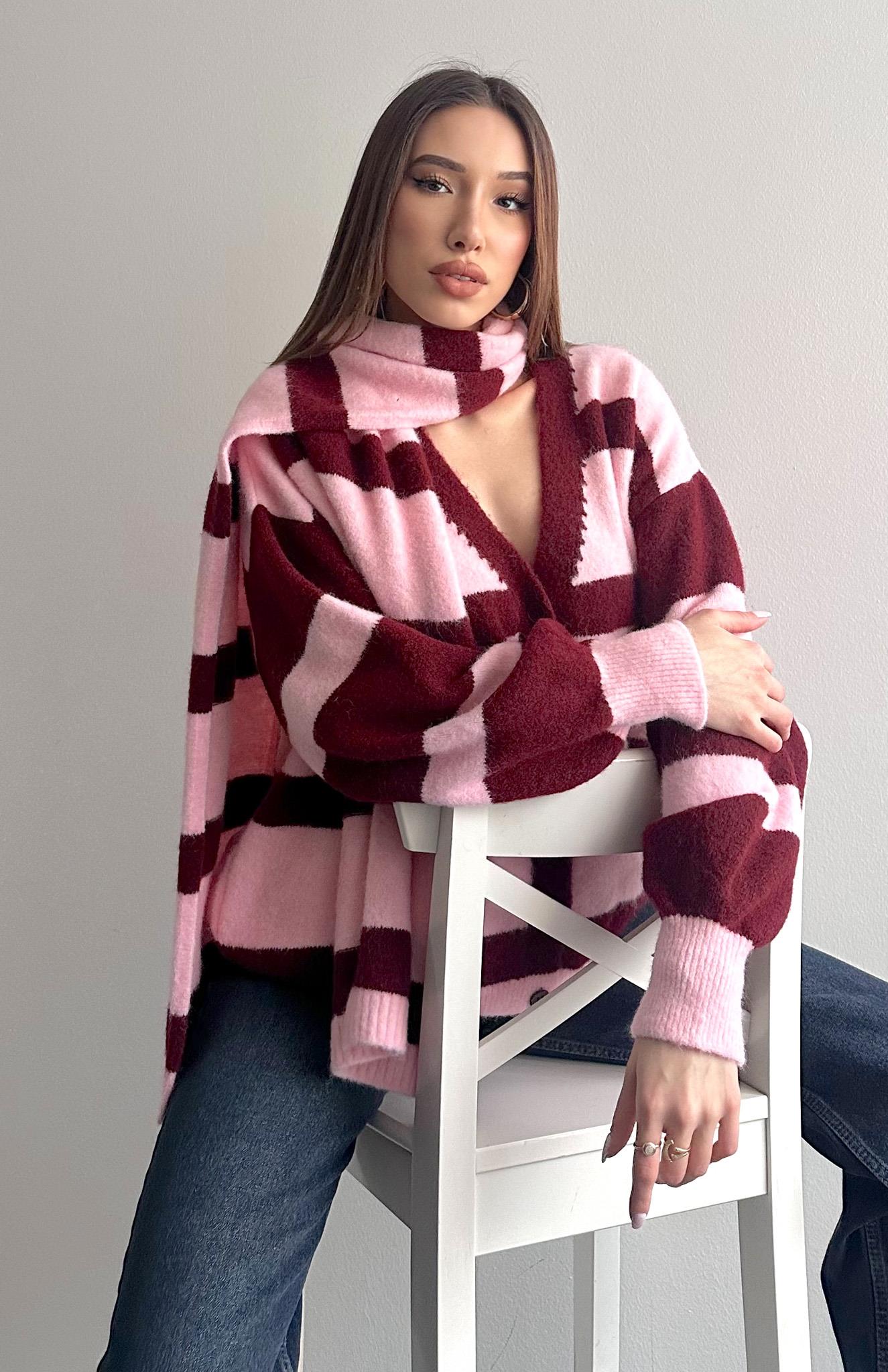 Hırka Atkı Kombin Triko PEMBE