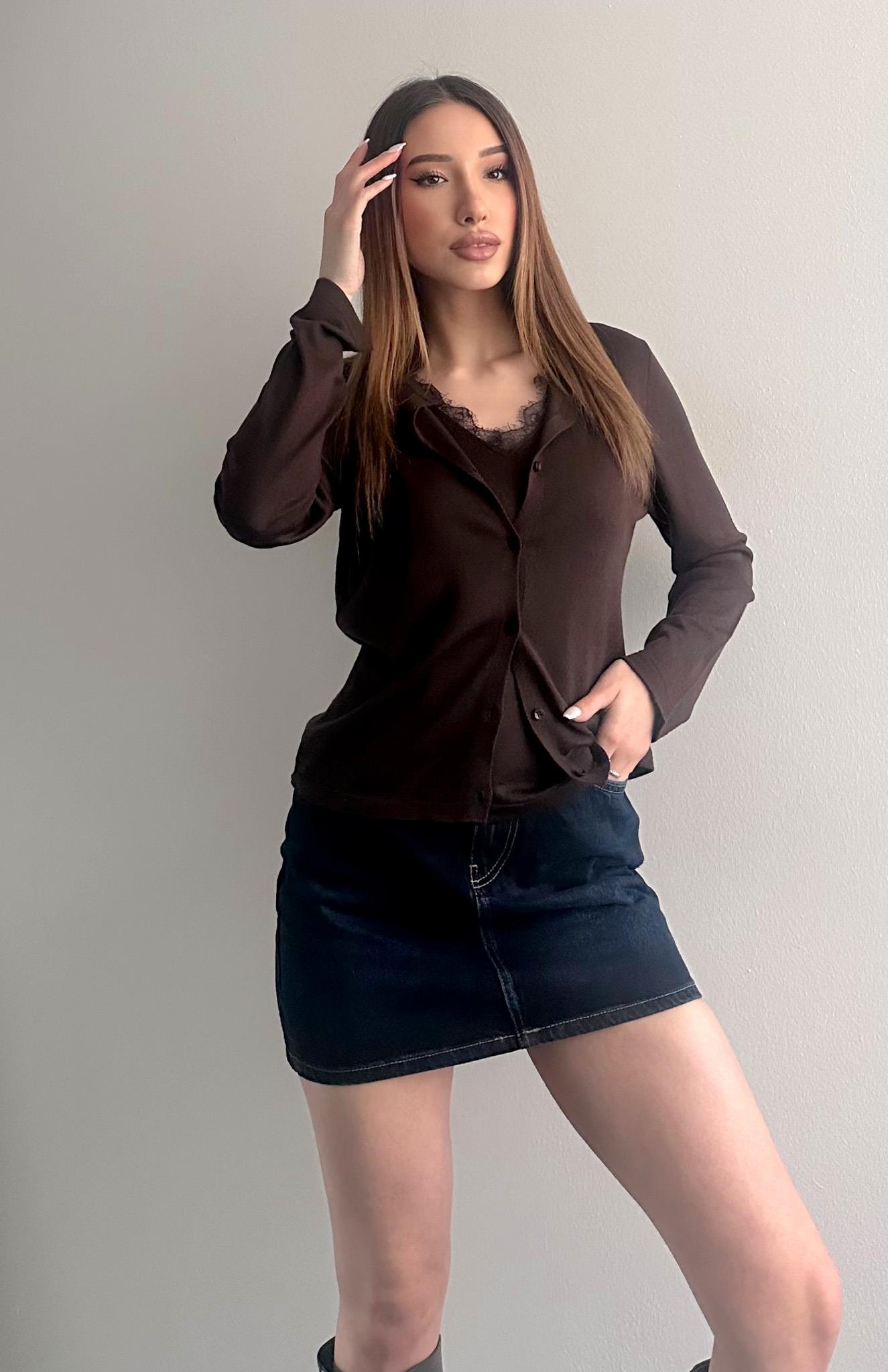 Kombine Dantel Hırka KAHVERENGİ