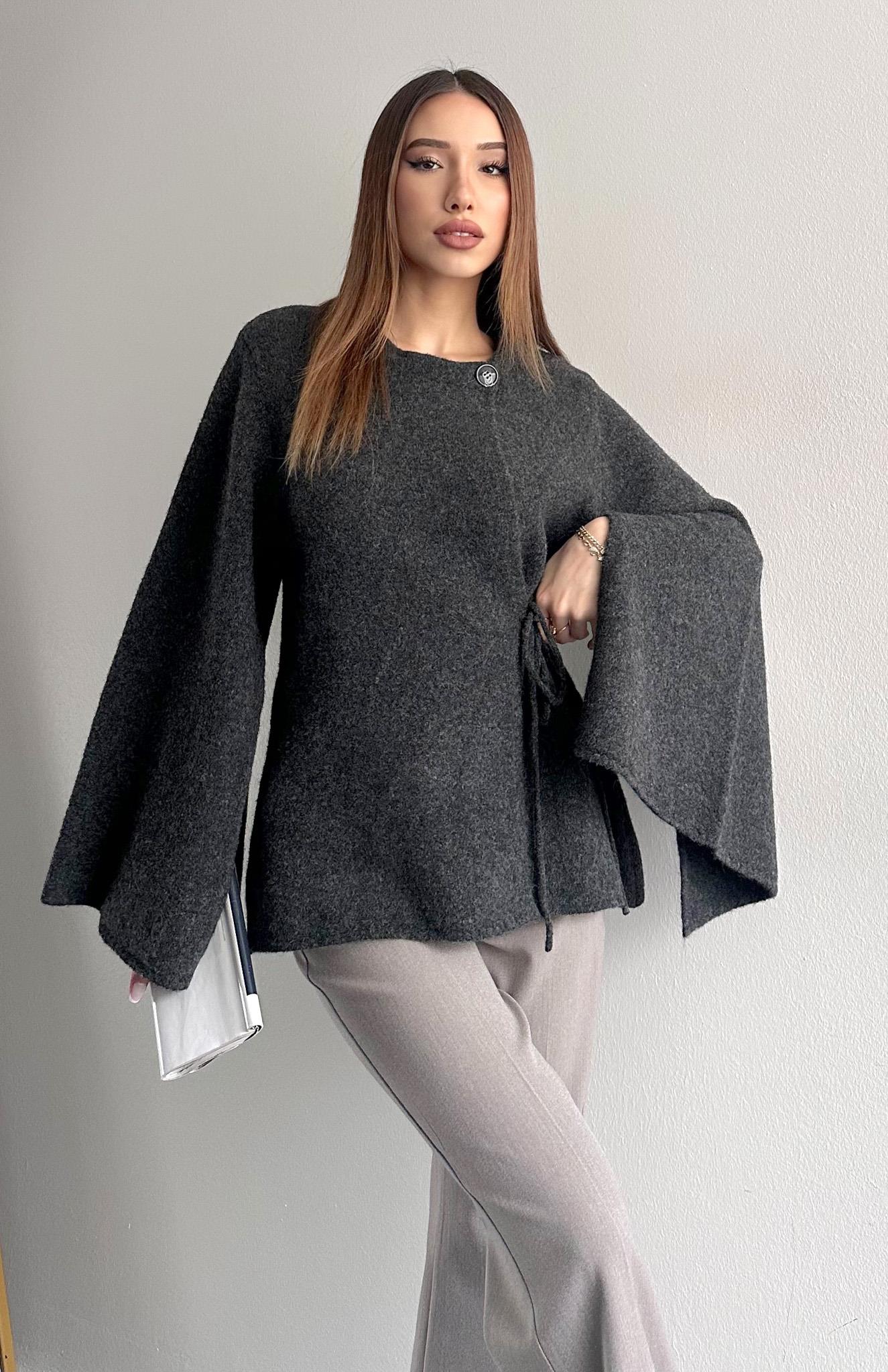 Pelerin Kesim Yün Karışım Triko ANTRASİT