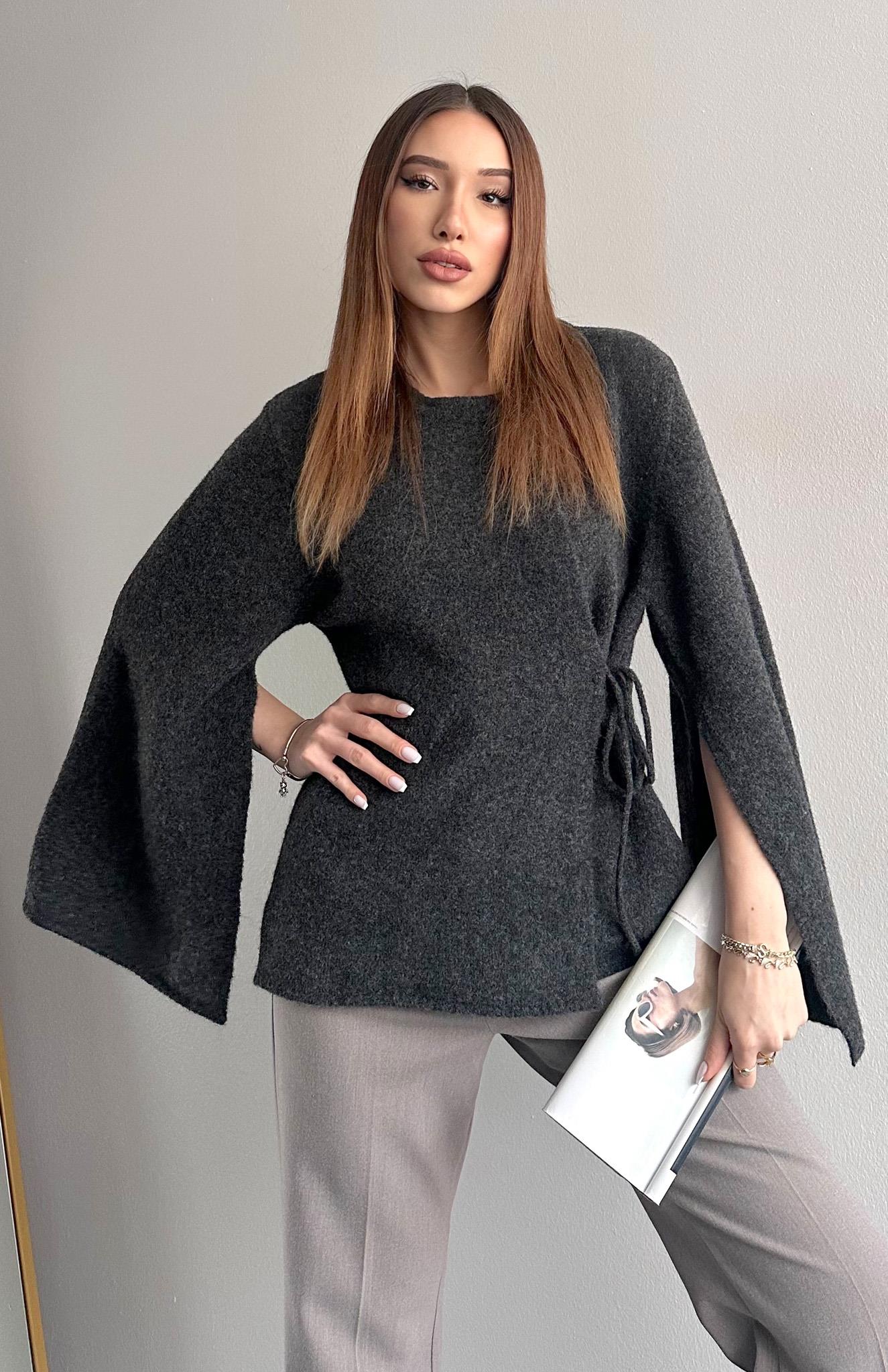 Pelerin Kesim Yün Karışım Triko ANTRASİT