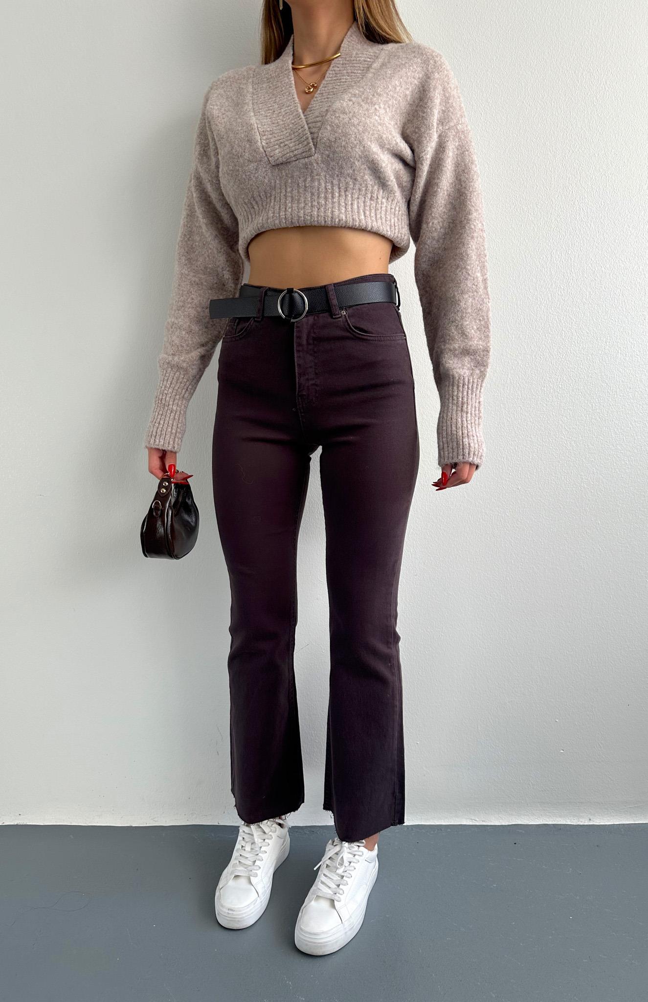 Bol Paça Kemerli Pantolon KOYU KAHVE