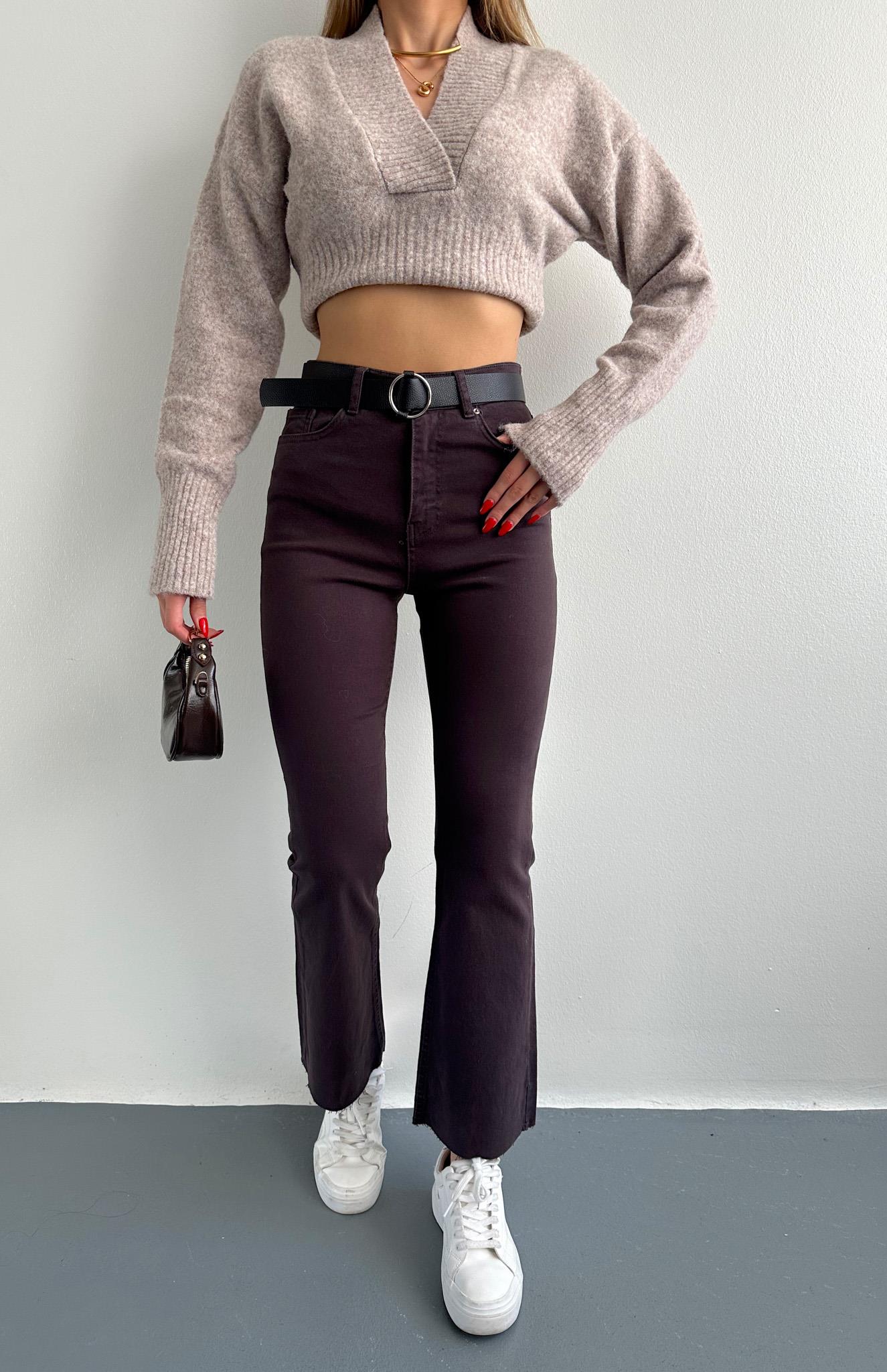 Bol Paça Kemerli Pantolon KOYU KAHVE