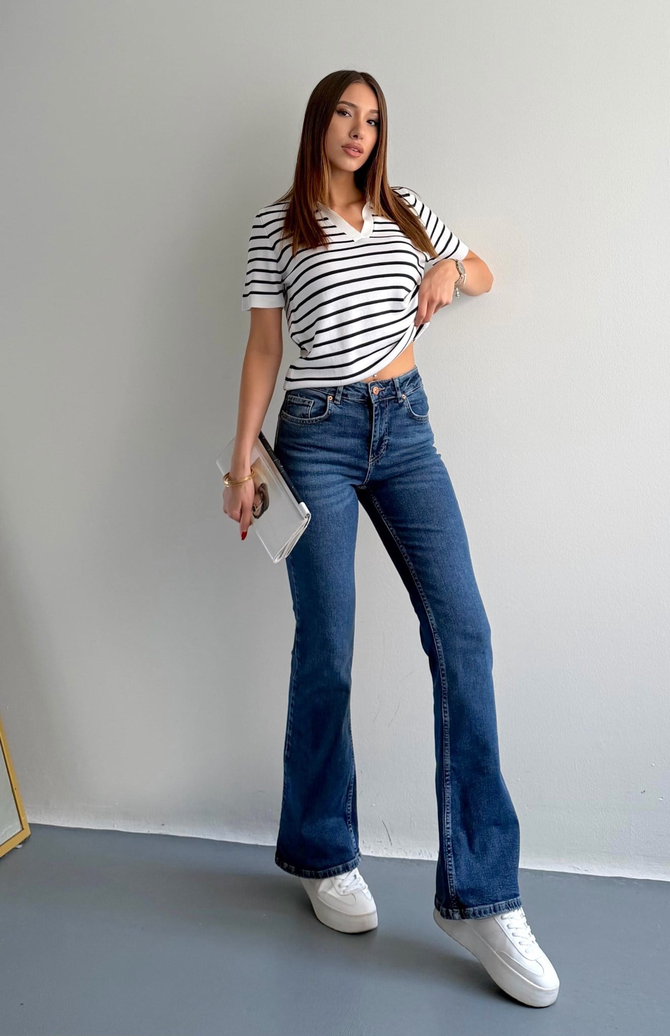 Düşükbel Likralı Bootcut Pantolon MAVİ