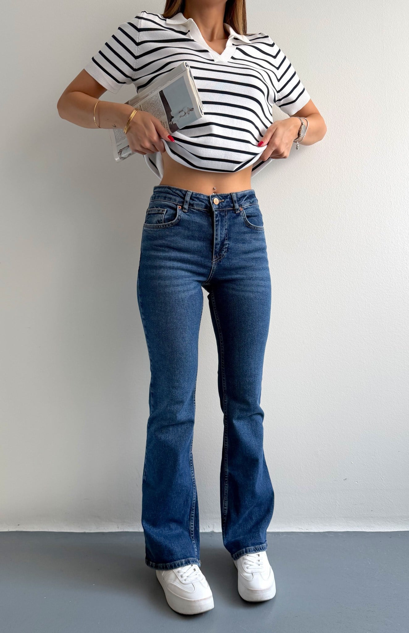 Düşükbel Likralı Bootcut Pantolon MAVİ