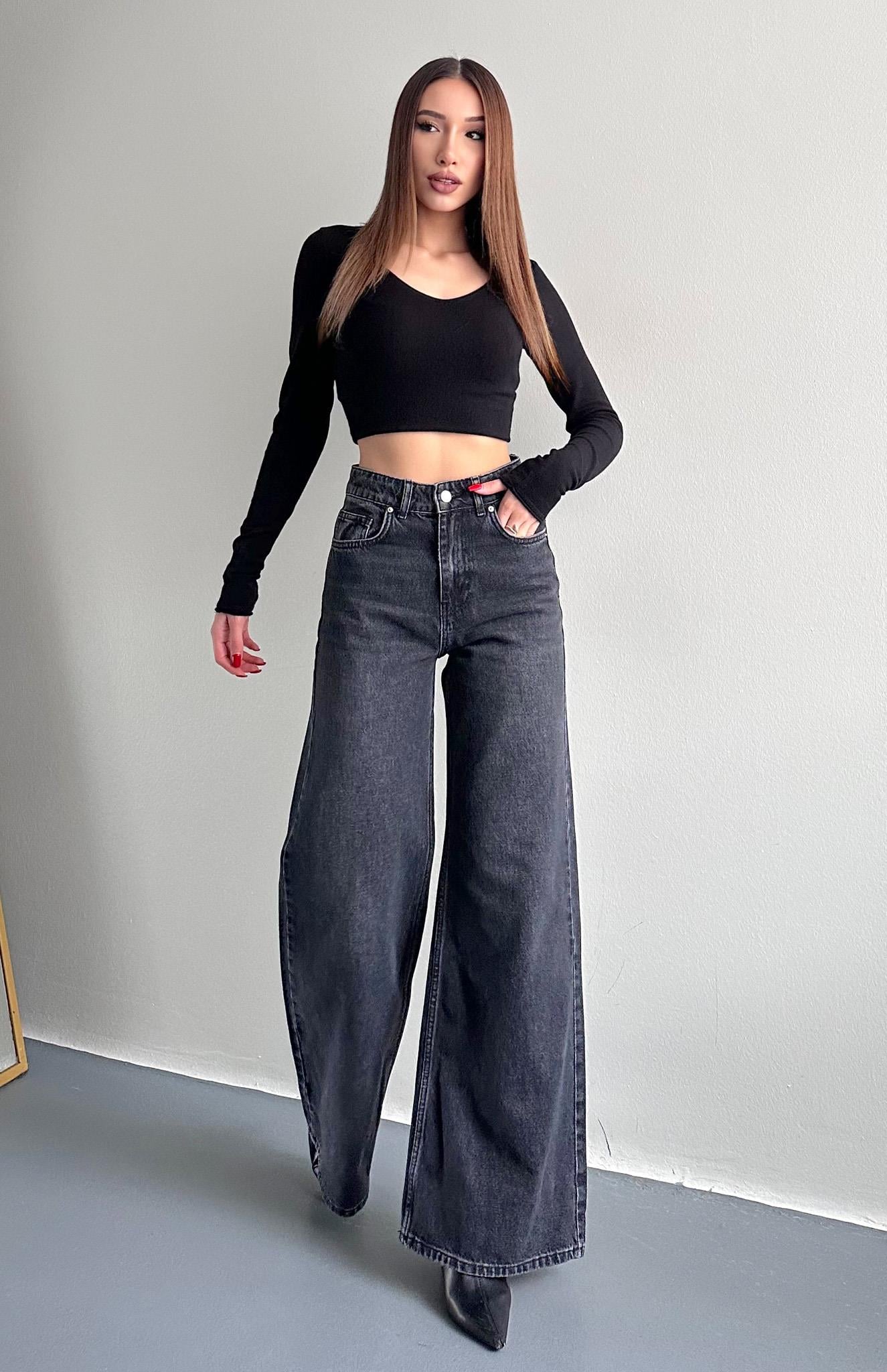 Geniş Wideleg Pantolon SİYAH