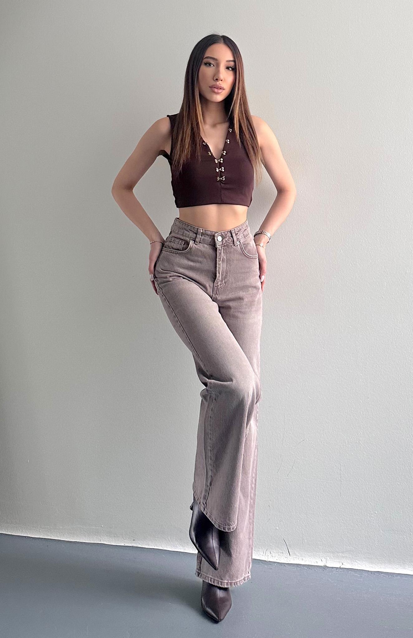 Taş Yıkama Kahvarengi Pantolon KAHVERENGİ