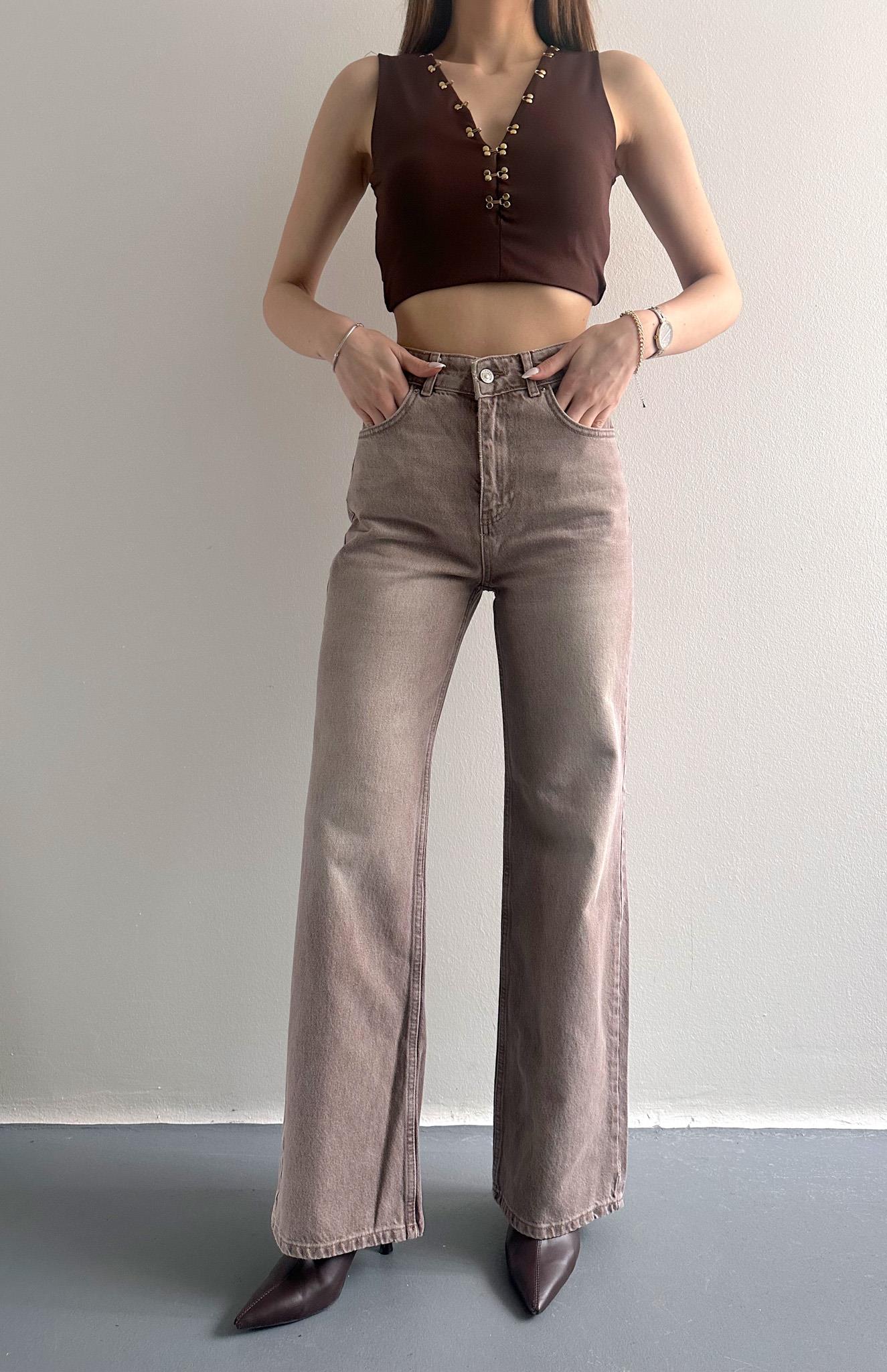 Taş Yıkama Kahvarengi Pantolon KAHVERENGİ