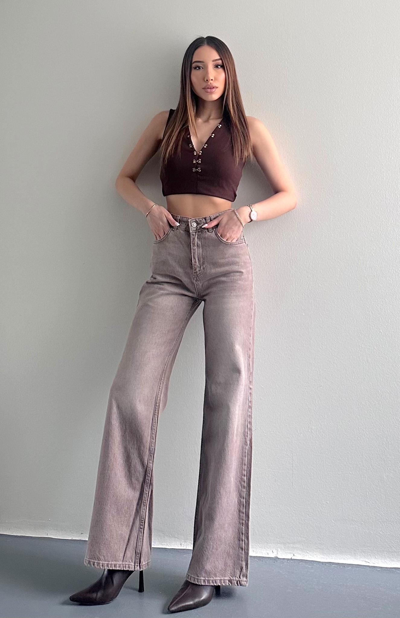 Taş Yıkama Kahvarengi Pantolon KAHVERENGİ