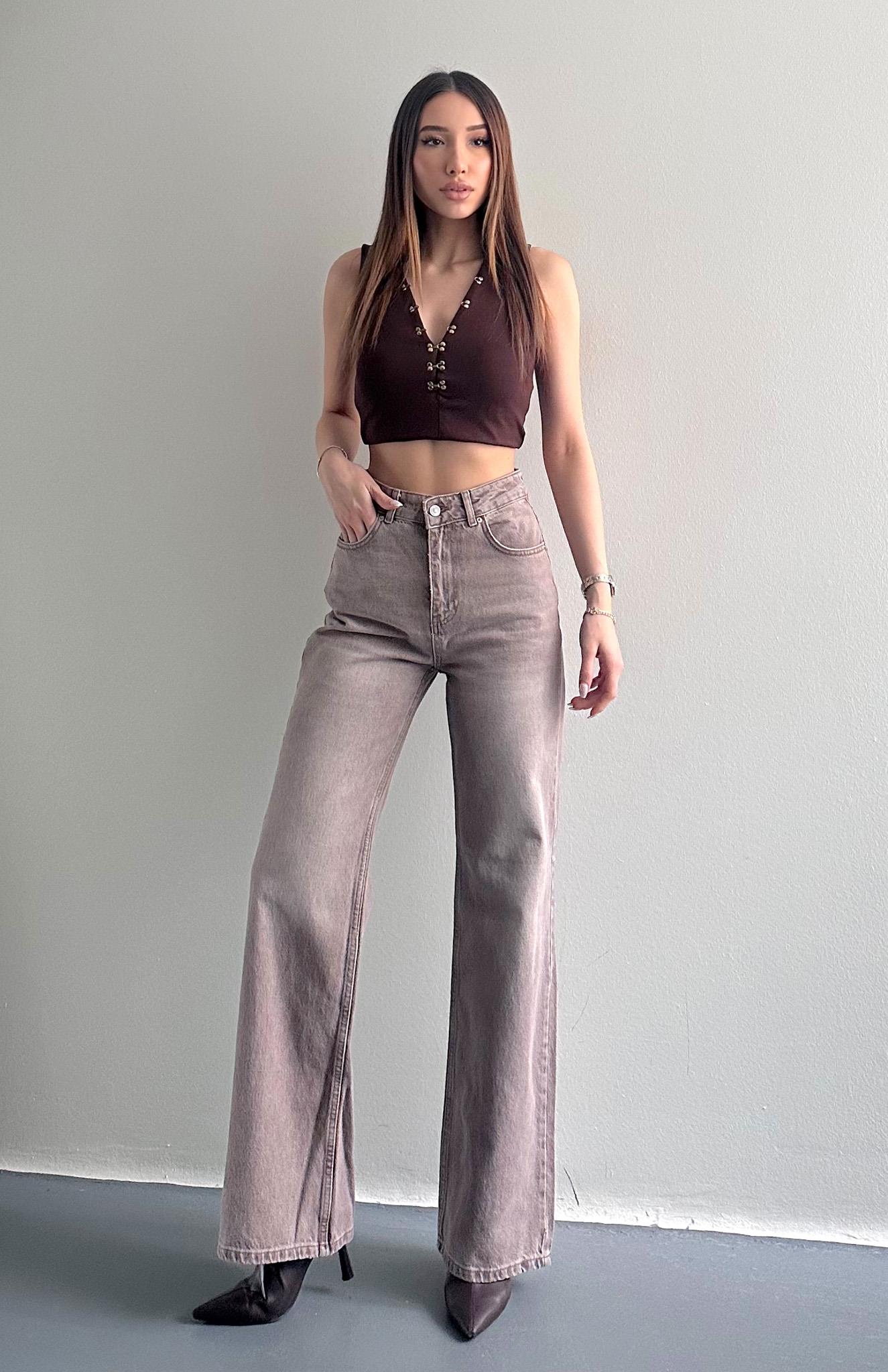 Taş Yıkama Kahvarengi Pantolon KAHVERENGİ