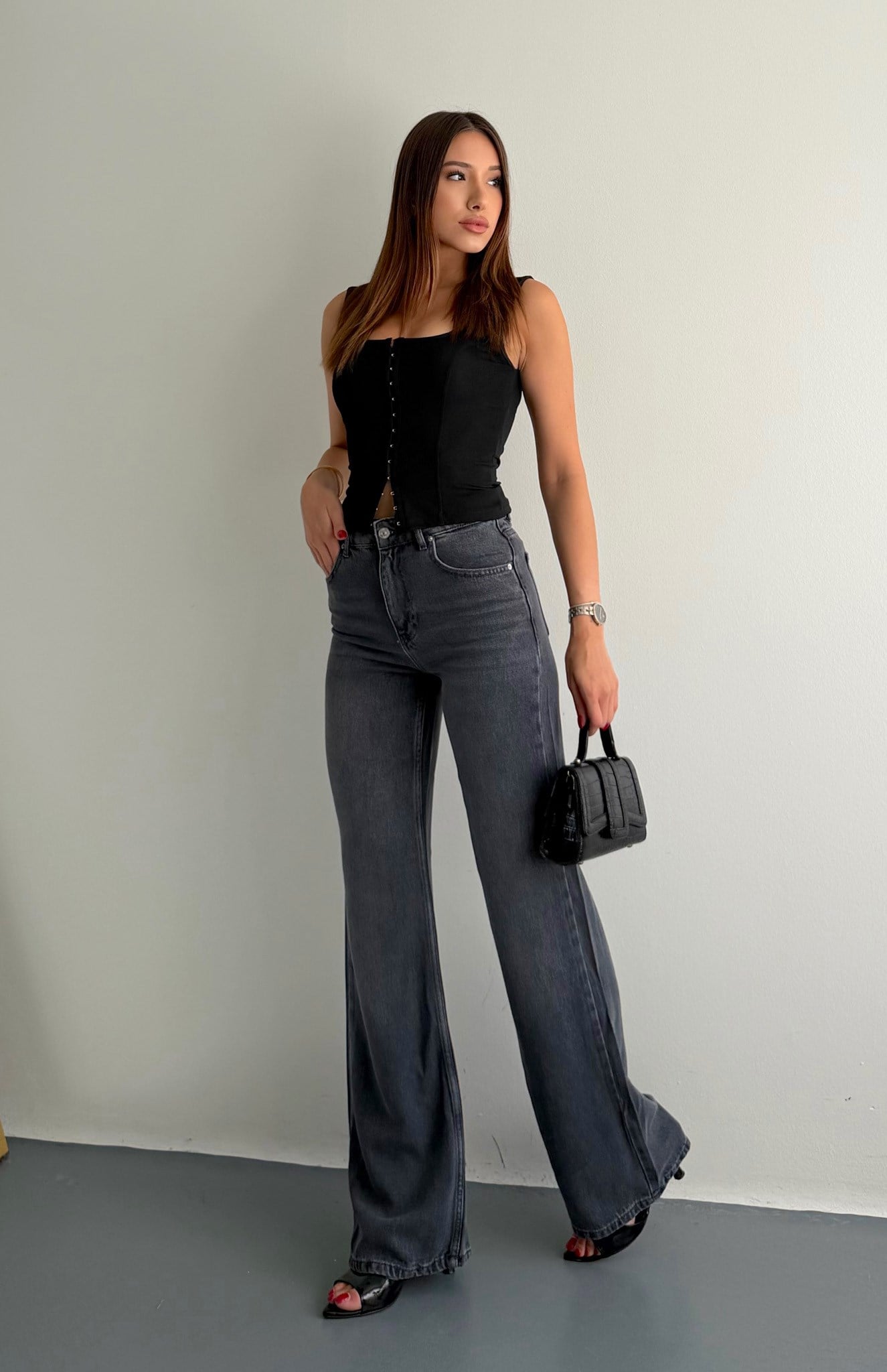 Tencel Wideleg Pantolon SİYAH