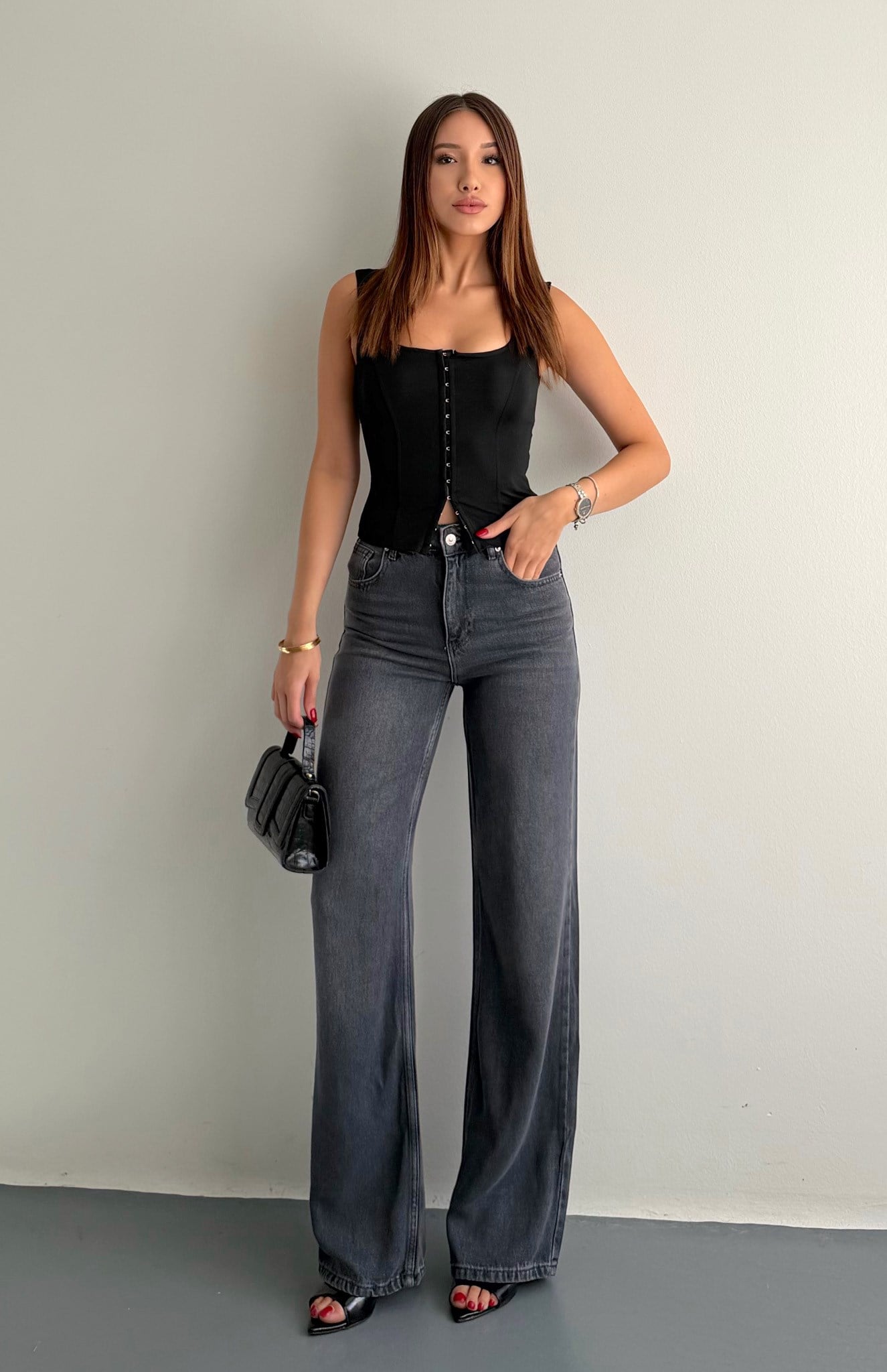 Tencel Wideleg Pantolon SİYAH