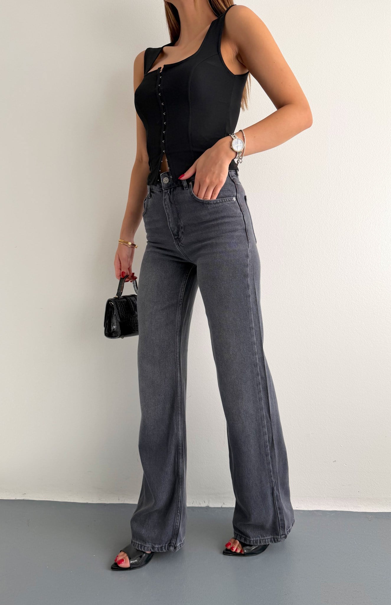 Tencel Wideleg Pantolon SİYAH