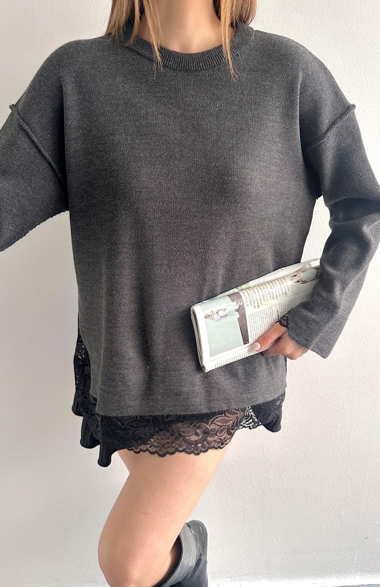 Dantel Detaylı Oversize Kazak ANTRASİT