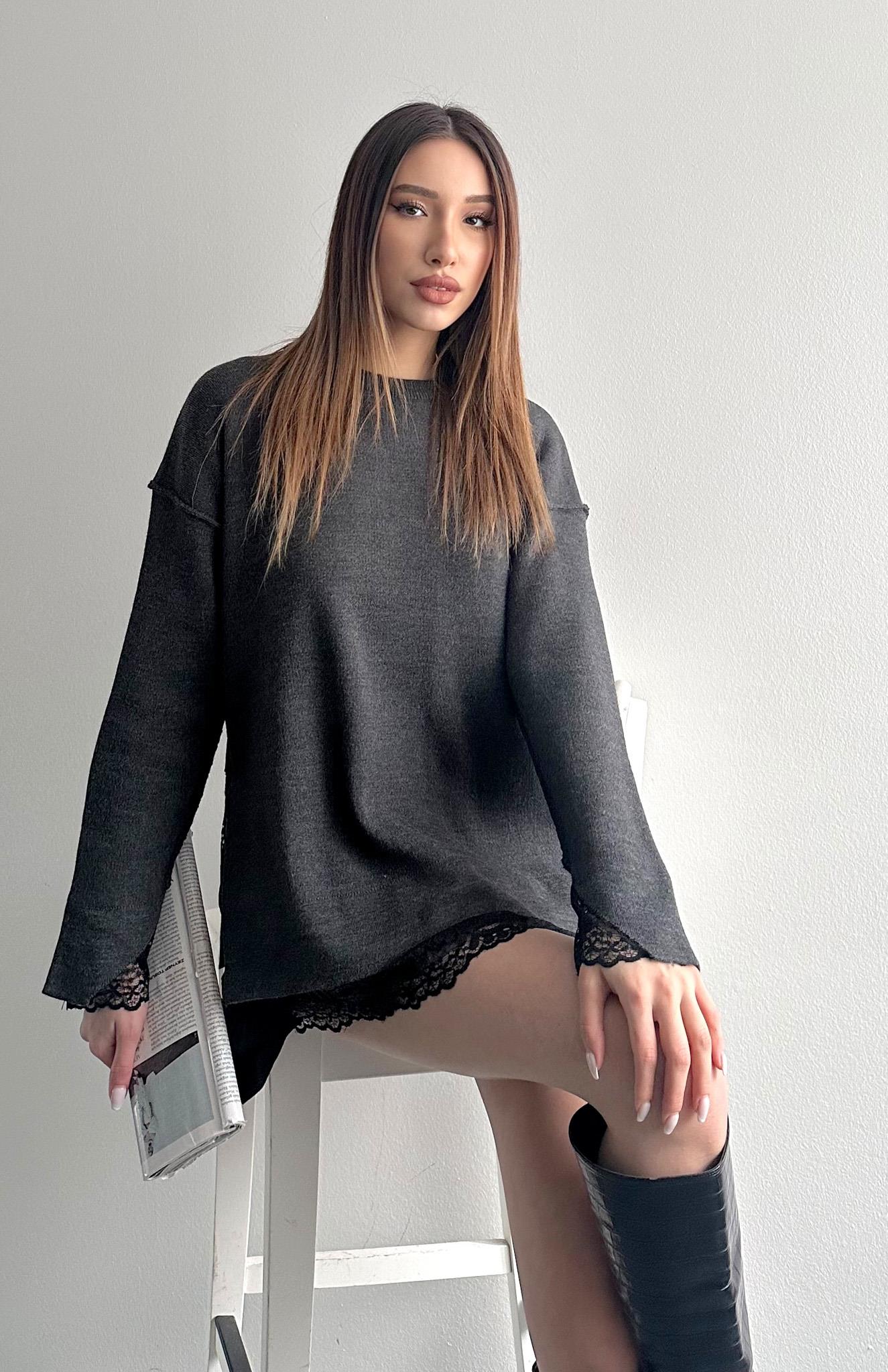 Dantel Detaylı Oversize Kazak ANTRASİT