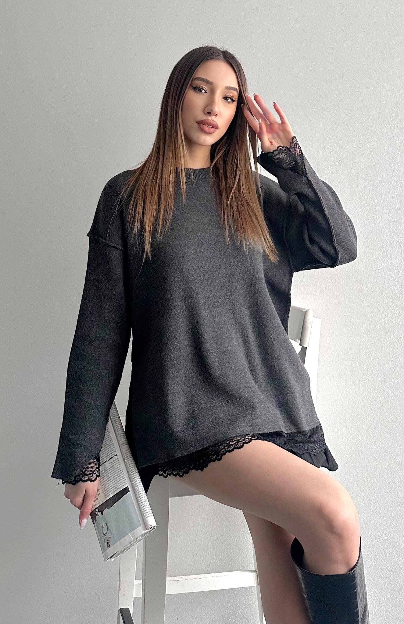Dantel Detaylı Oversize Kazak ANTRASİT
