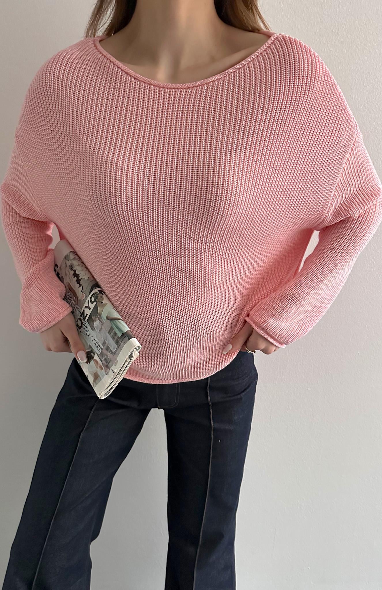 Kayık Yaka Basic Triko Kazak A.PEMBE