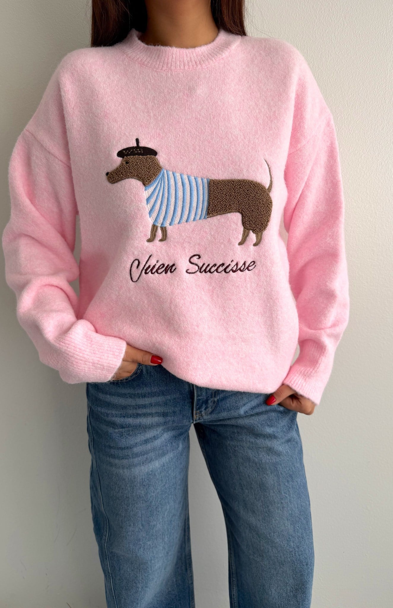 Köpek Baskılı Sweatshırt PEMBE