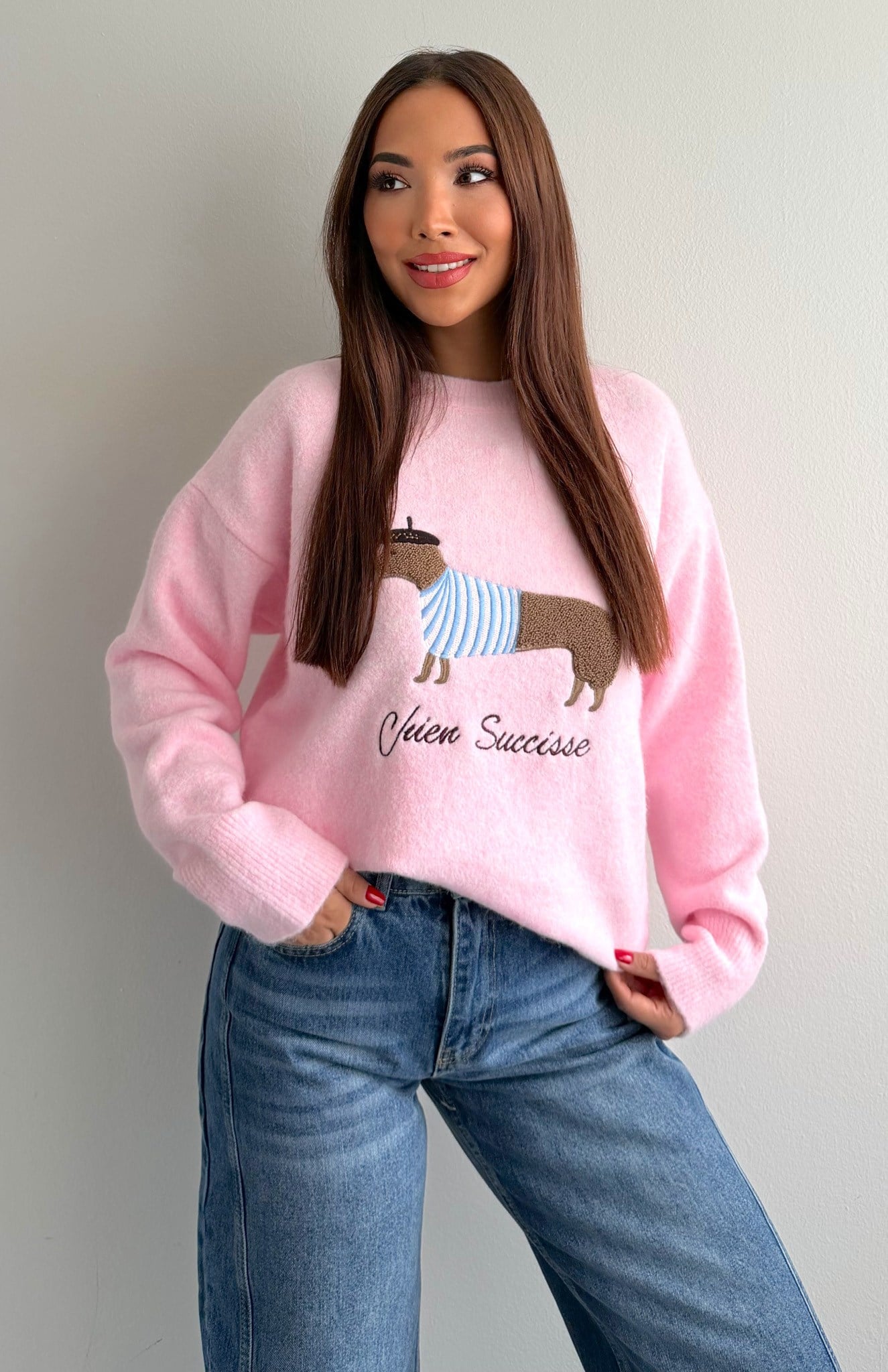 Köpek Baskılı Sweatshırt PEMBE