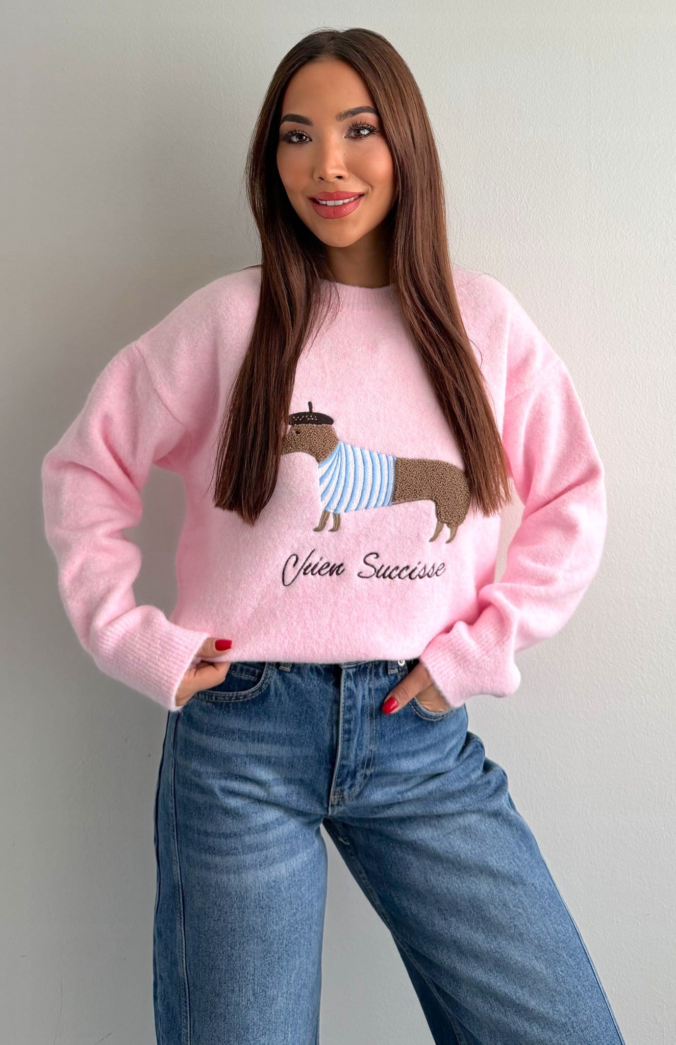 Köpek Baskılı Sweatshırt PEMBE