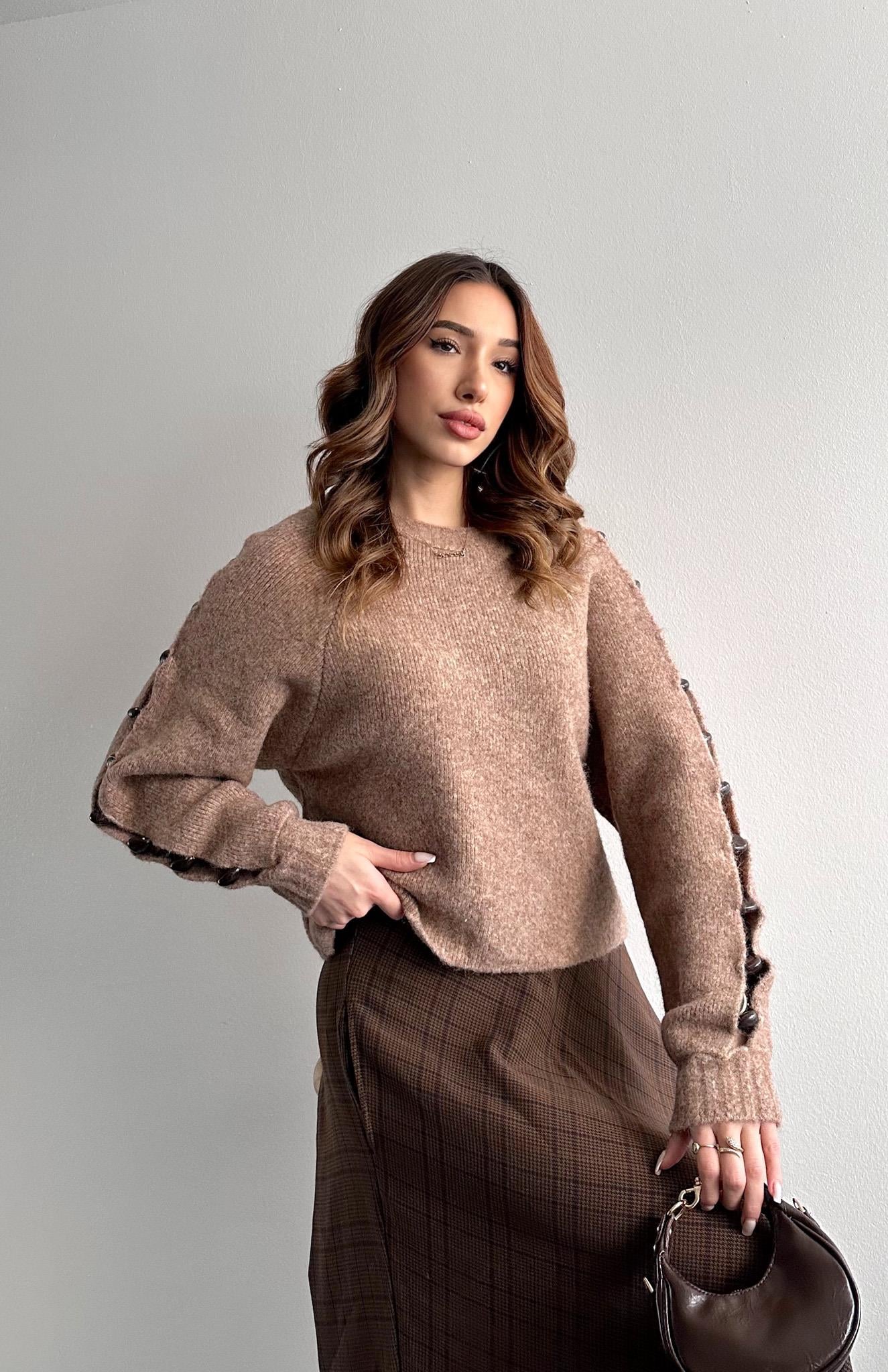 Yün Karişimlı Aksesuar Detaylı Triko Kazak CAMEL