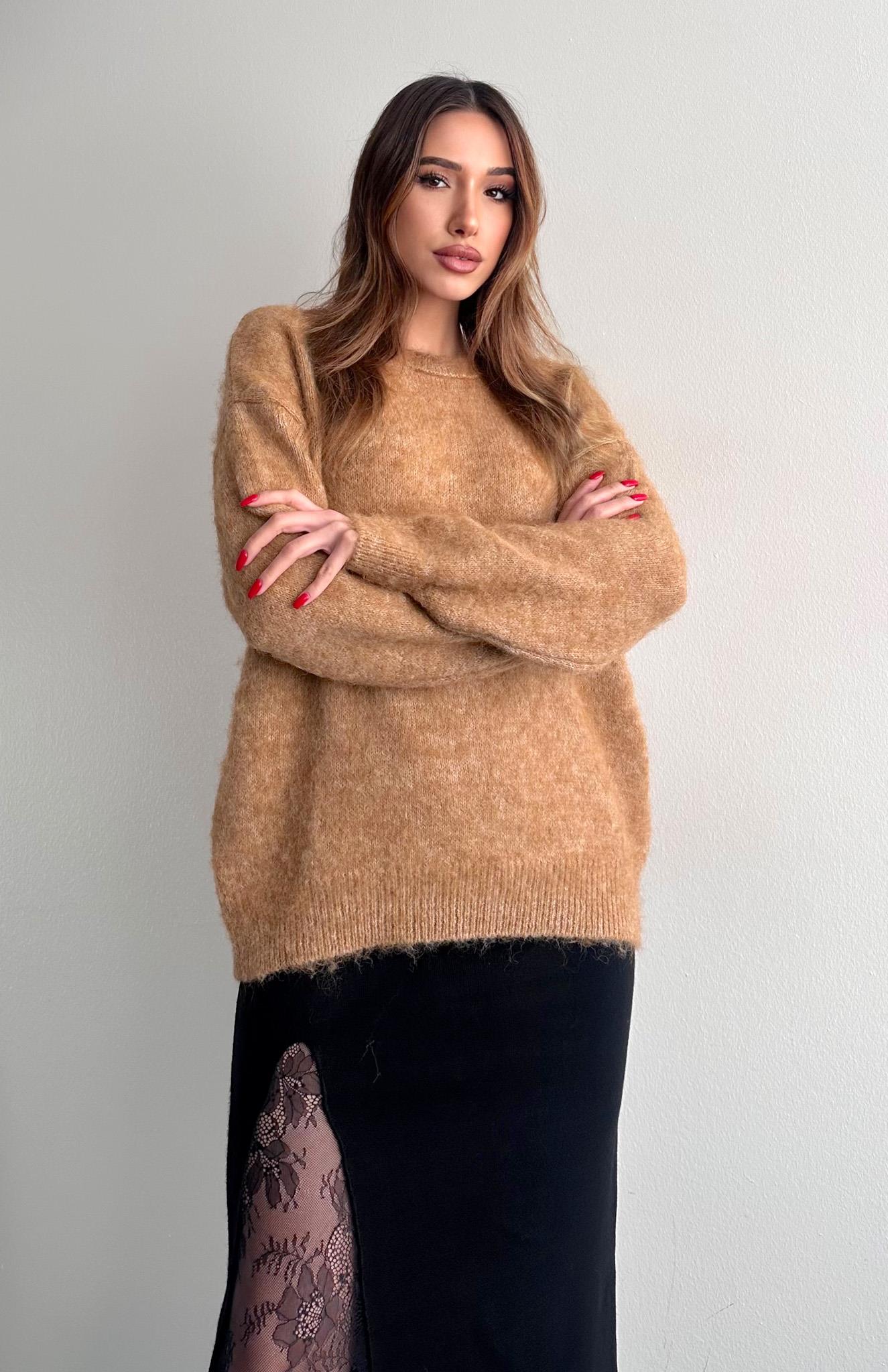 Yün Karışimlı Fırça Şardonlu Kazak CAMEL