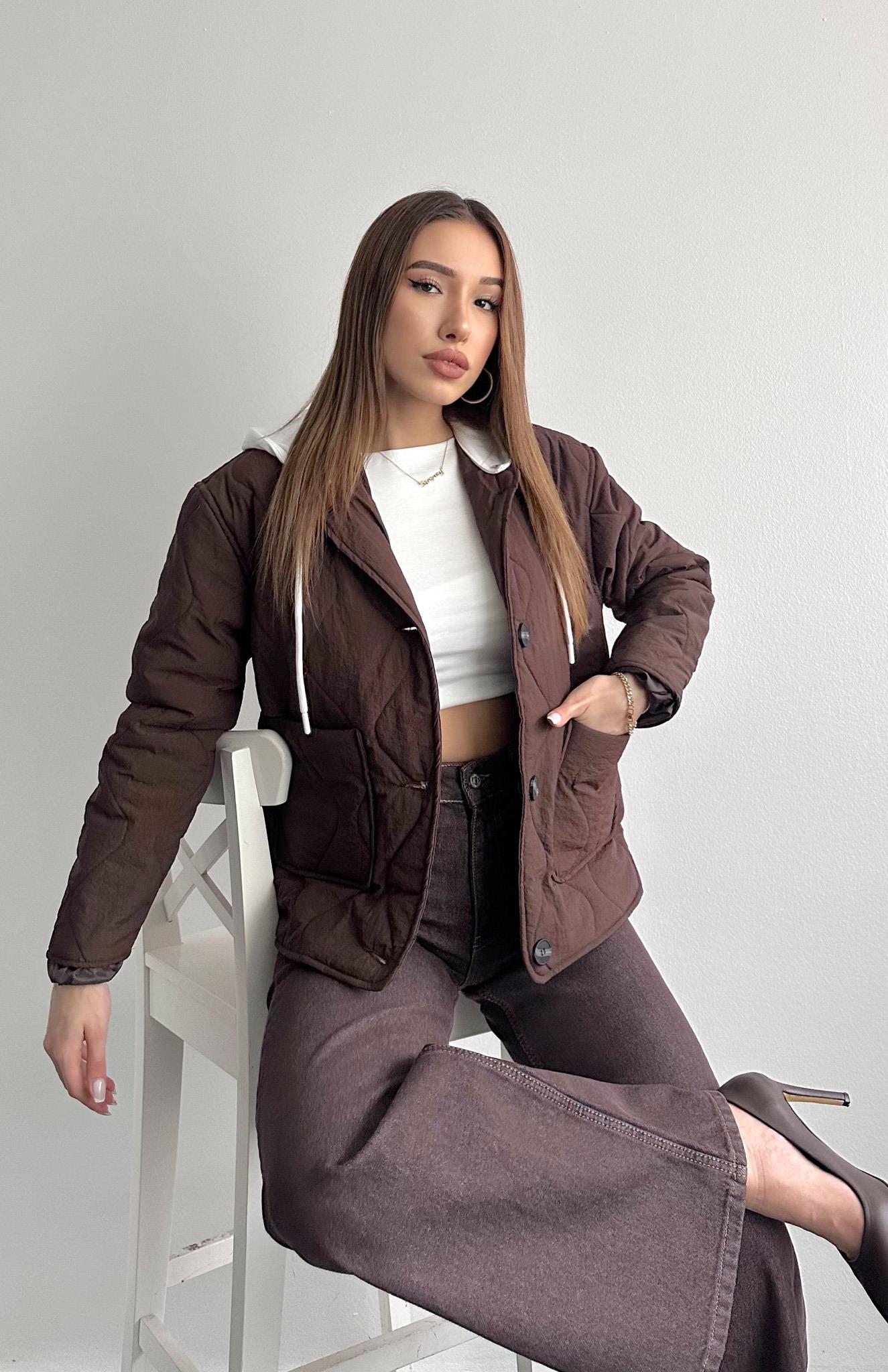 Düğmeli Kapitone Mont KAHVERENGİ