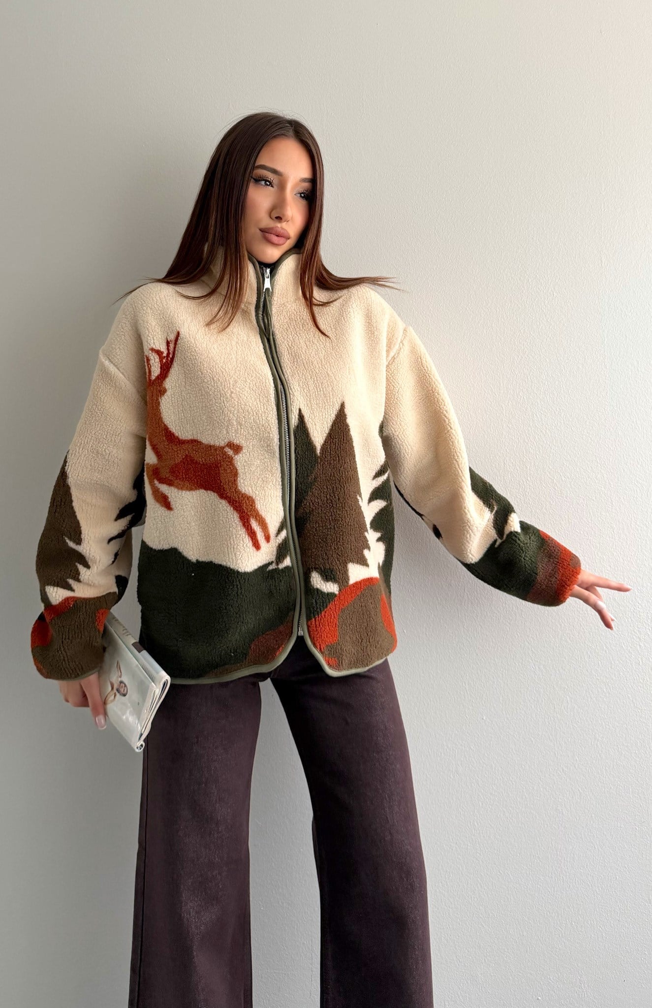 Geyik Detaylı Polar Mont EKRU-HAKİ
