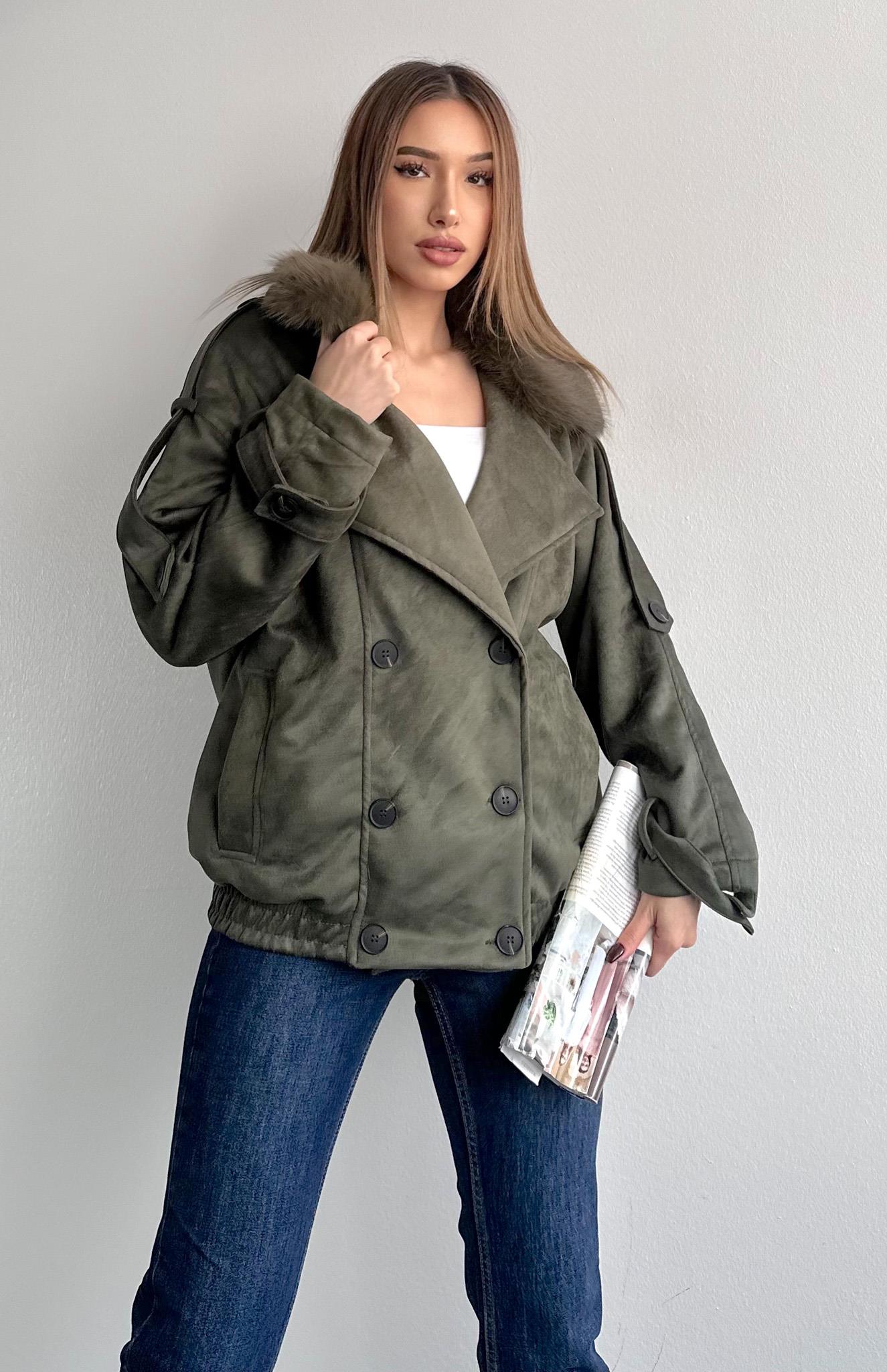 Yakası Kürklü Bomber Ceket HAKİ