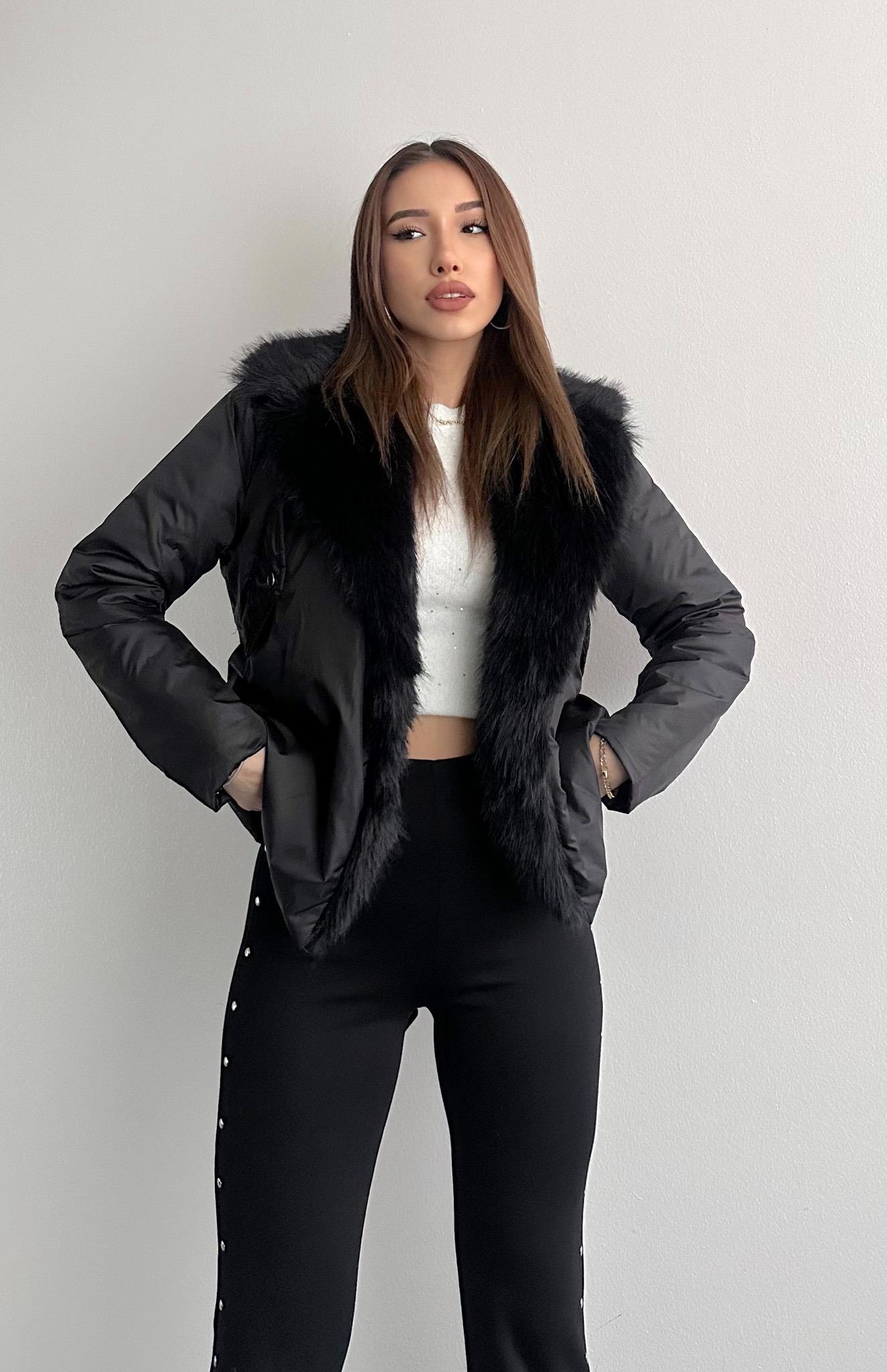 Yakası Kürklü Mont SİYAH