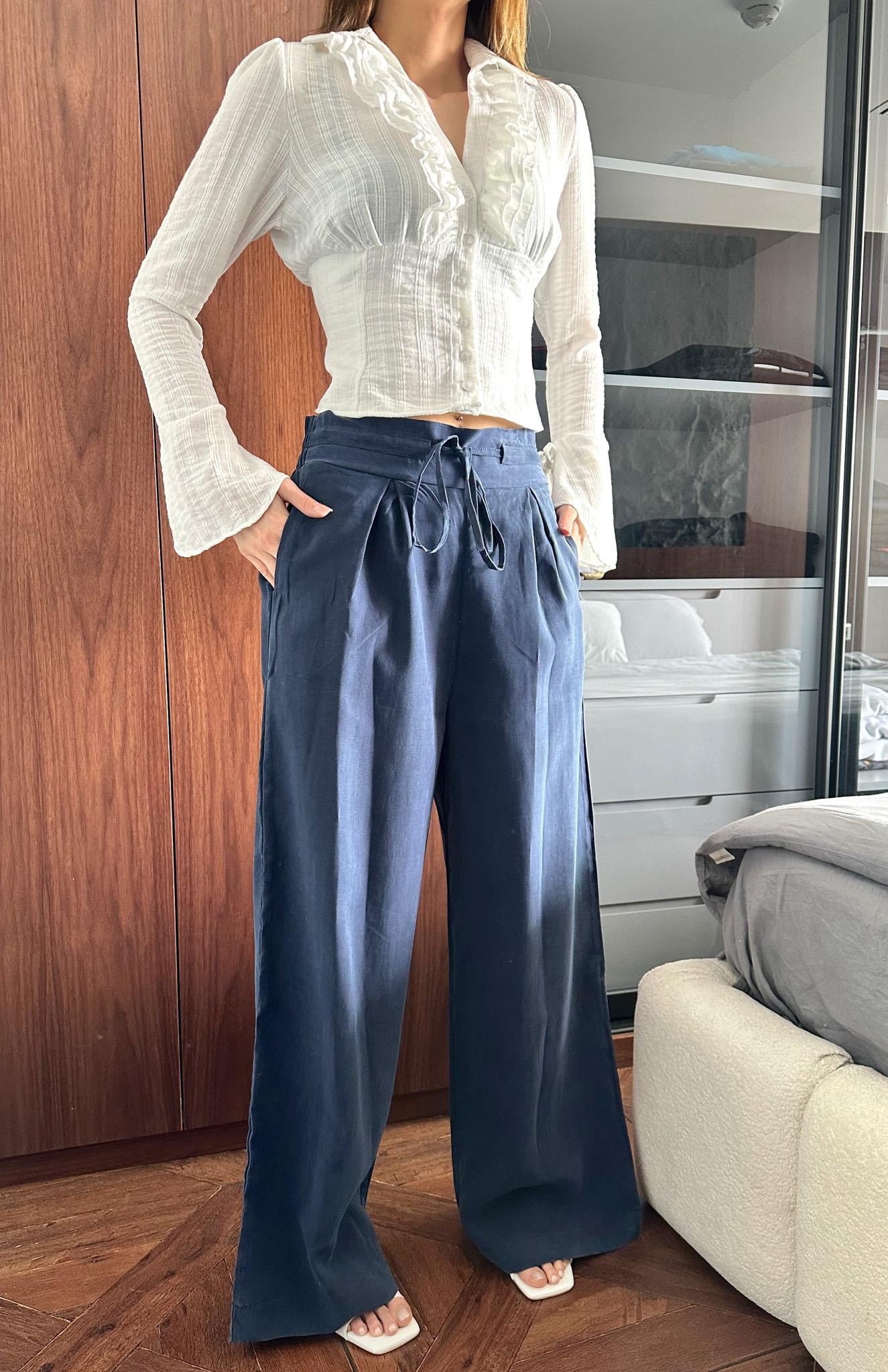 Beli Bağcılı Pantolon LACİVERT