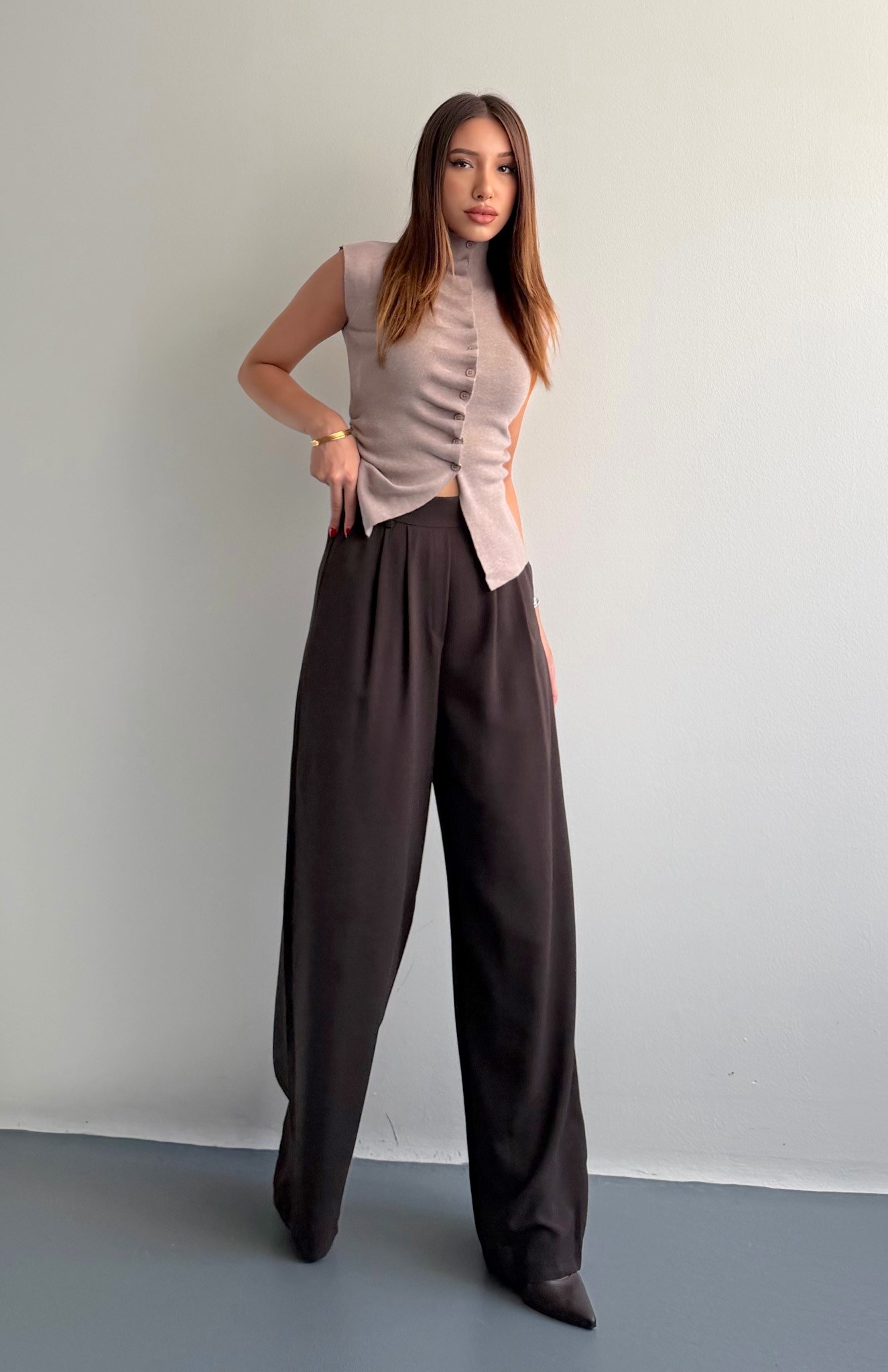 Beli Lastikli Bol Paça Pantolon KAHVERENGİ