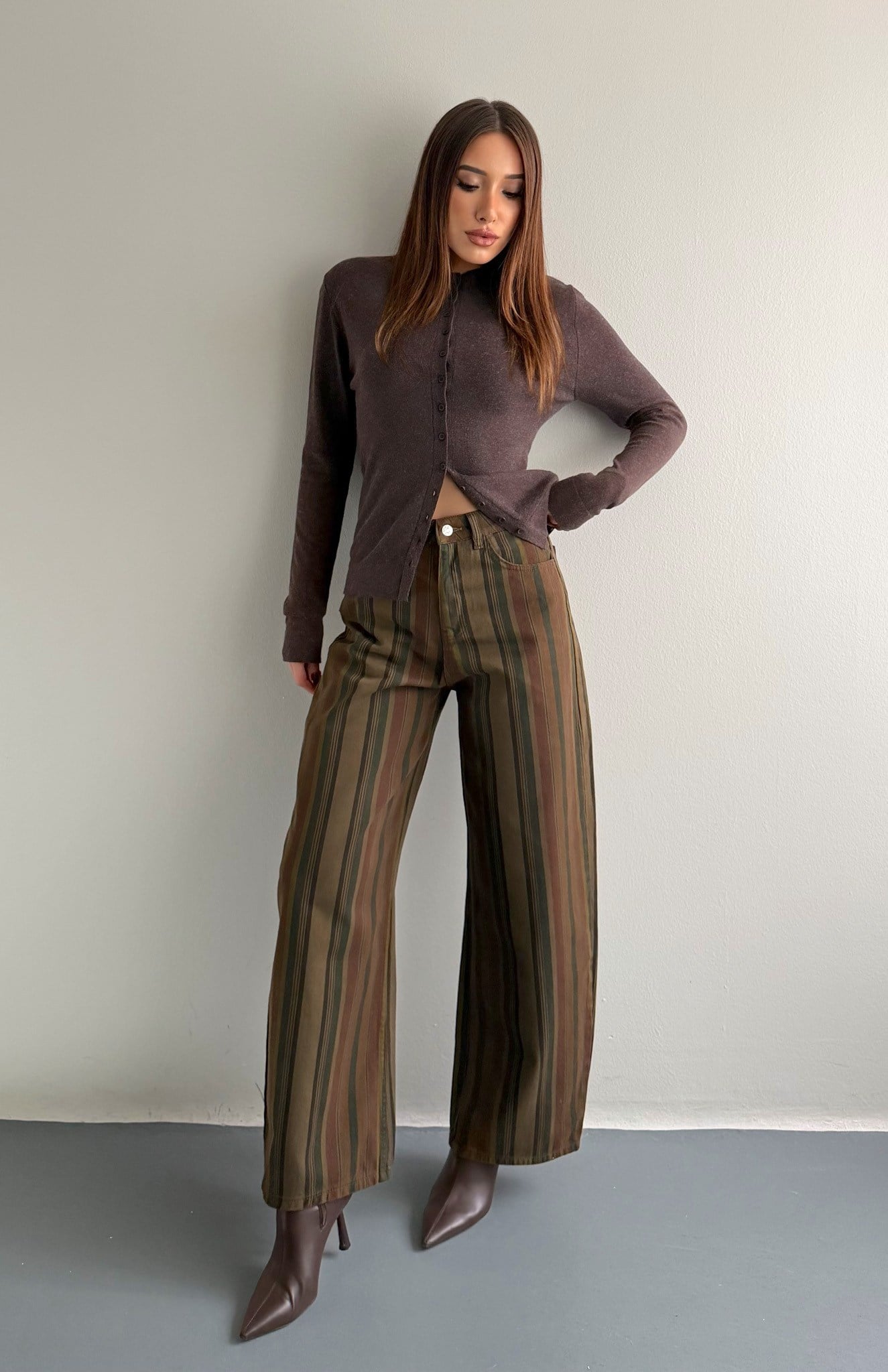 Çizgili Gabardin Pantolon HAKİ