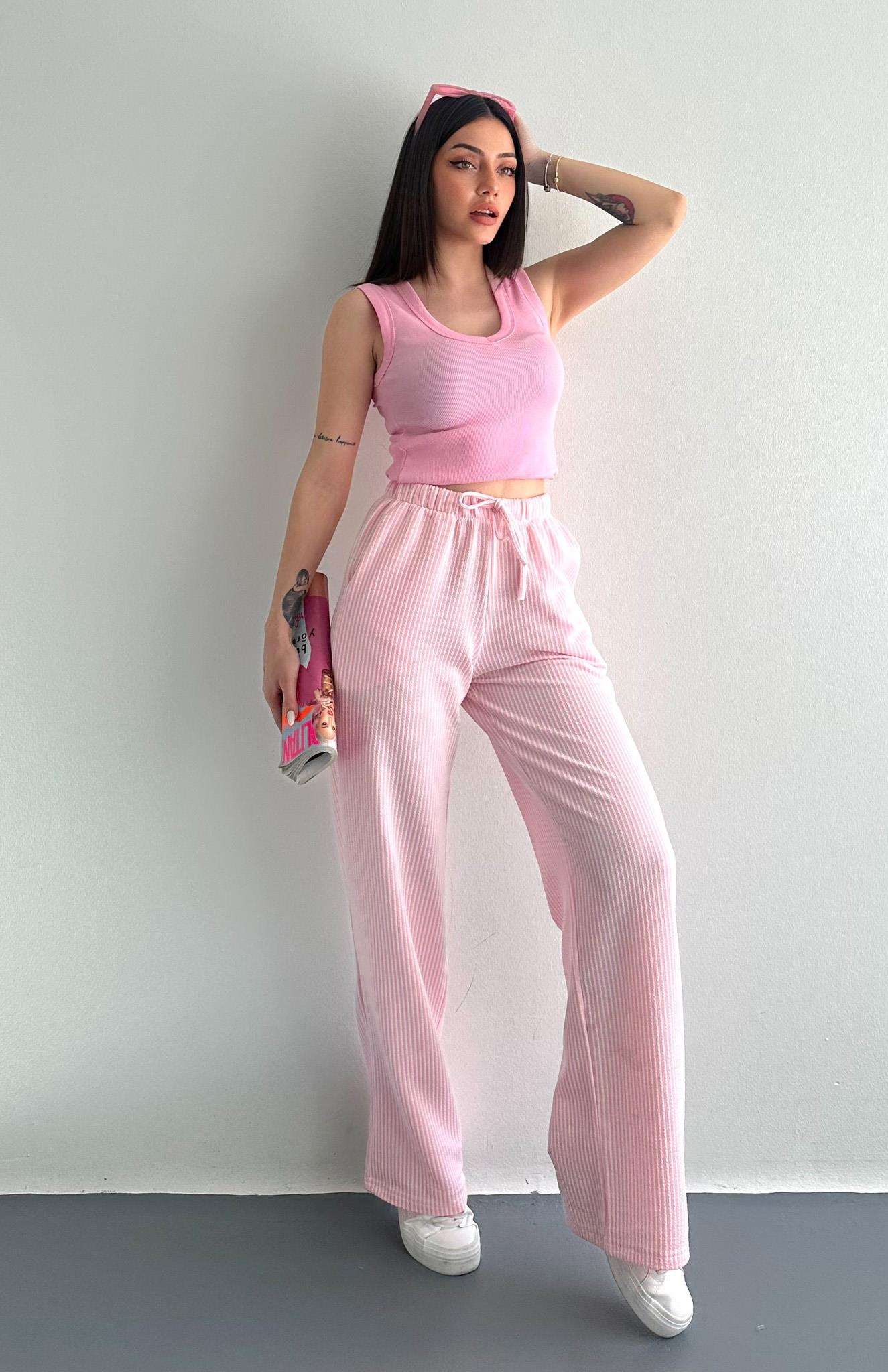 Çizgili Pantıolon PEMBE