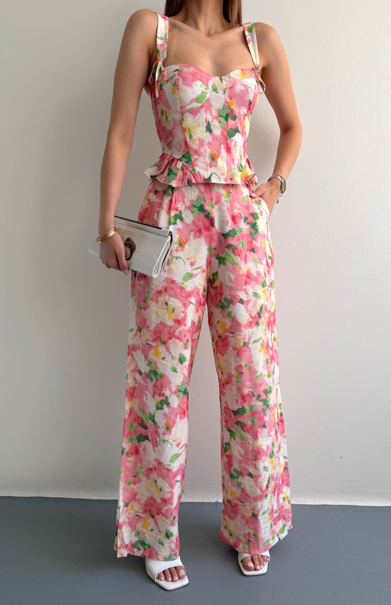 Desenli Pantolon PEMBE