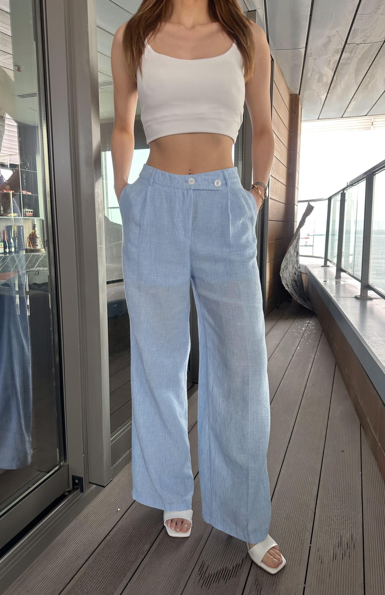 Düğme Detaylı Pantolon MAVİ