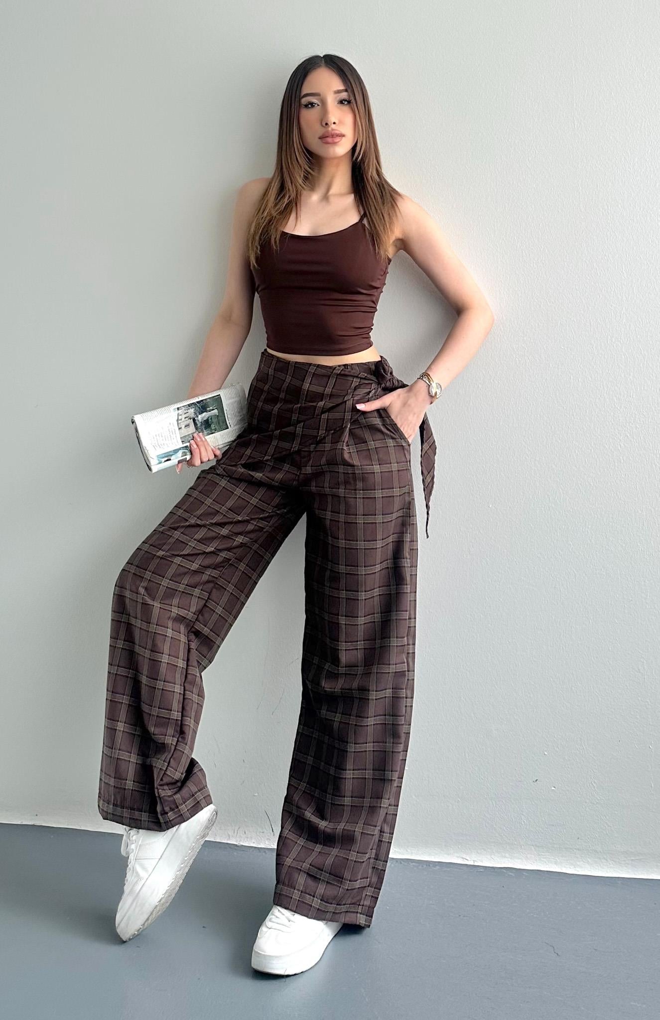 Ekose Şal Detaylı Pantolon HAKİ