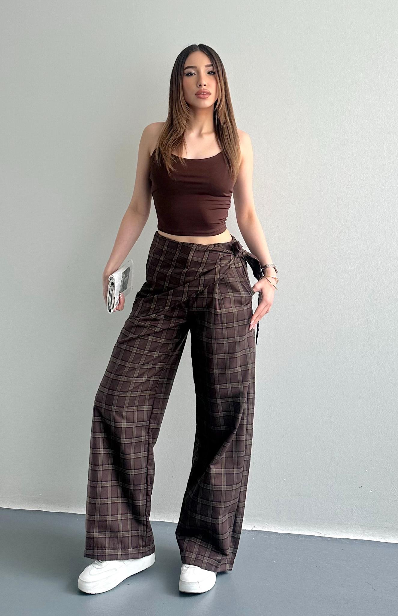 Ekose Şal Detaylı Pantolon HAKİ