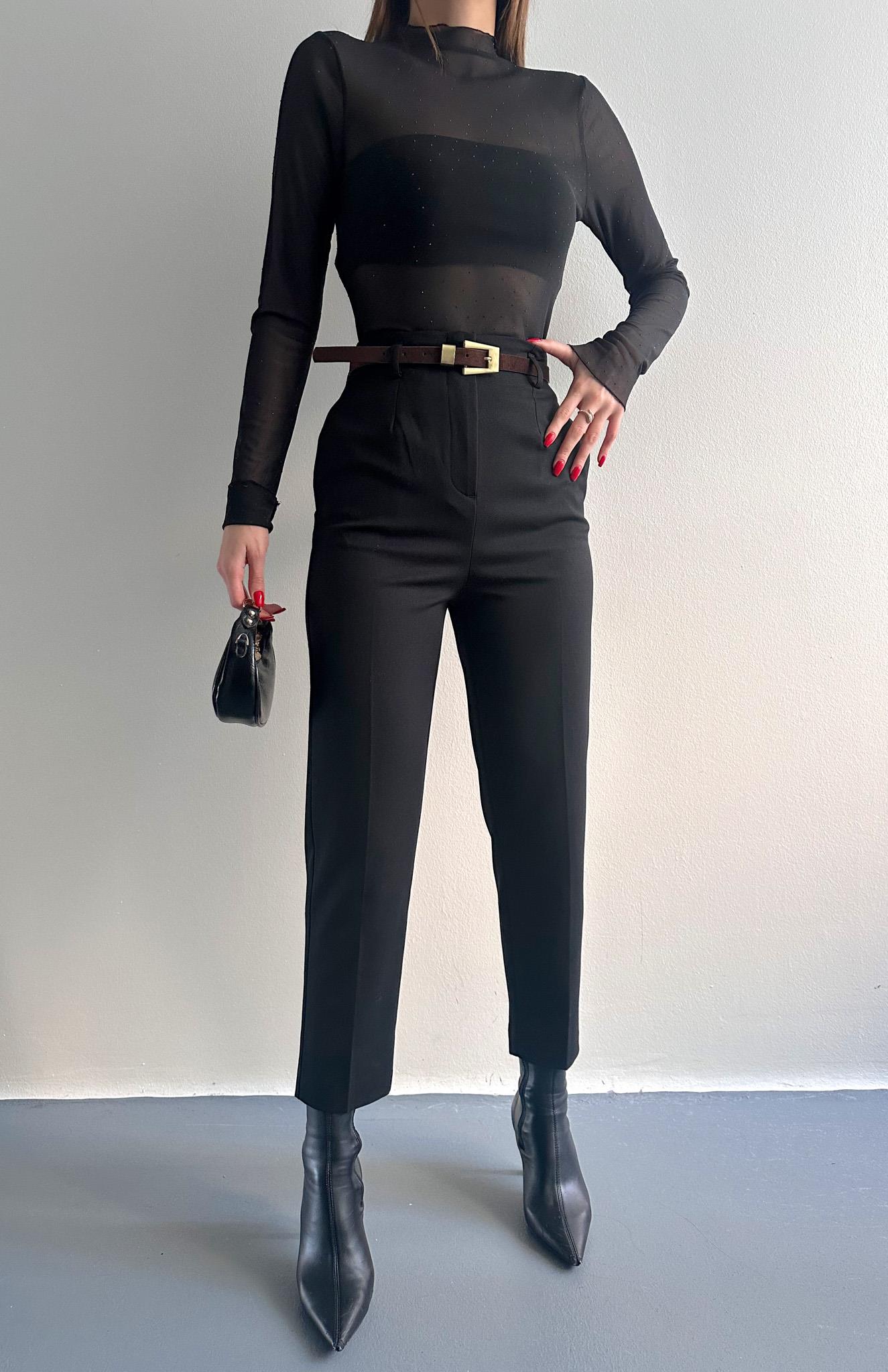 Kemerli Yüksek Bel Pantolon SİYAH