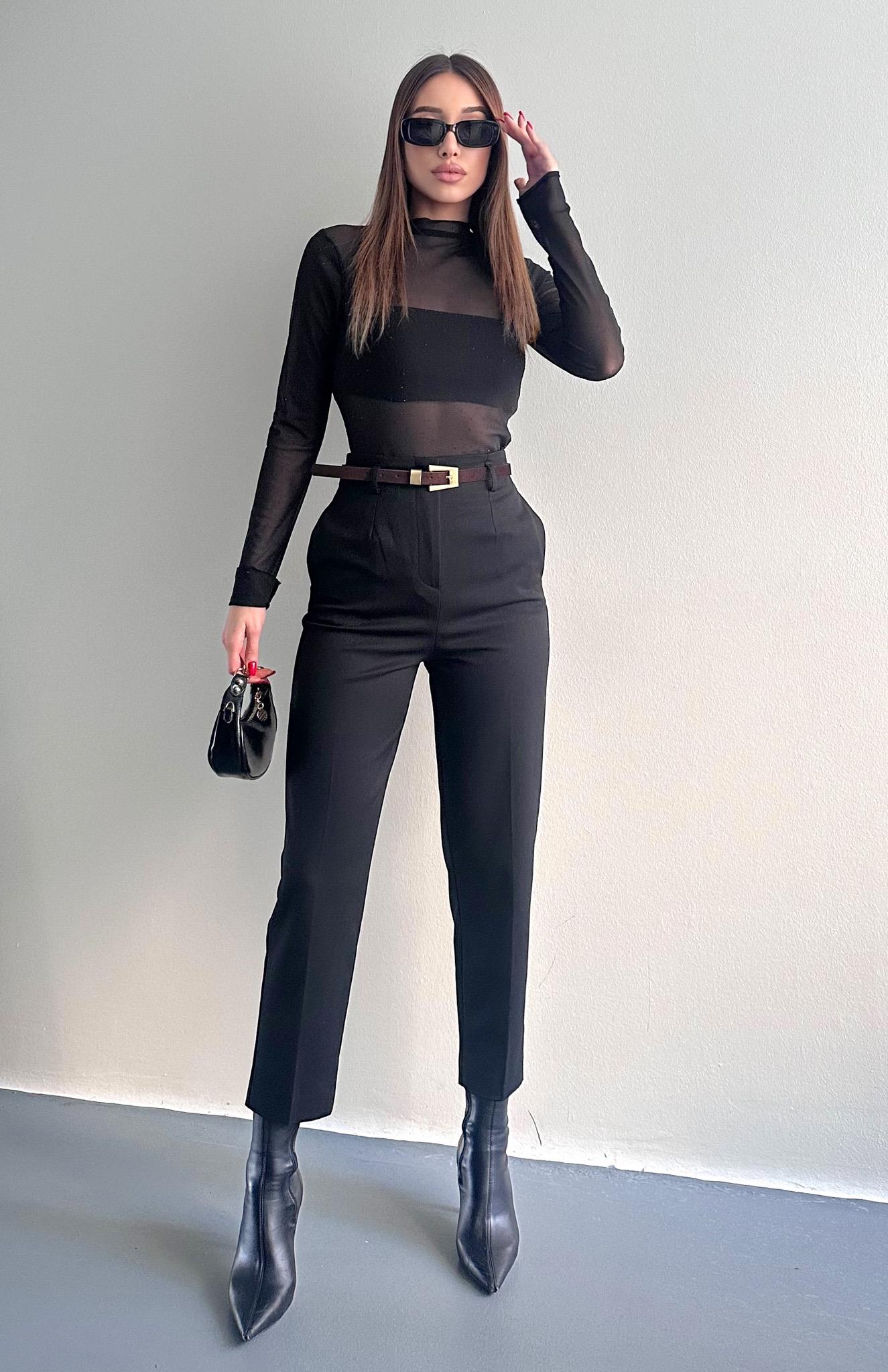 Kemerli Yüksek Bel Pantolon SİYAH
