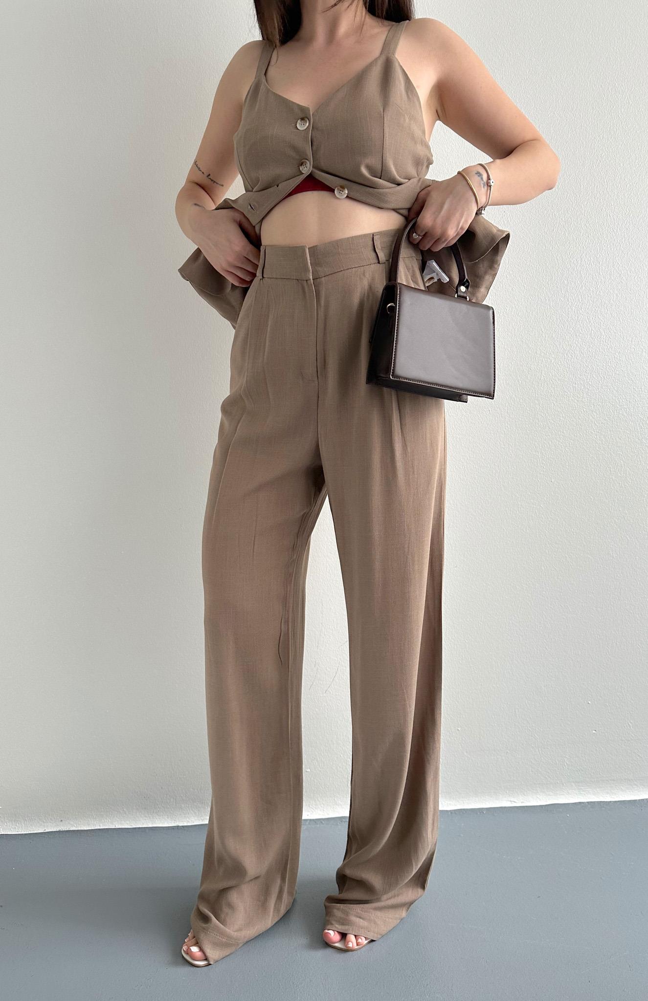 Keten Plazzo Pantolon KAHVERENGİ