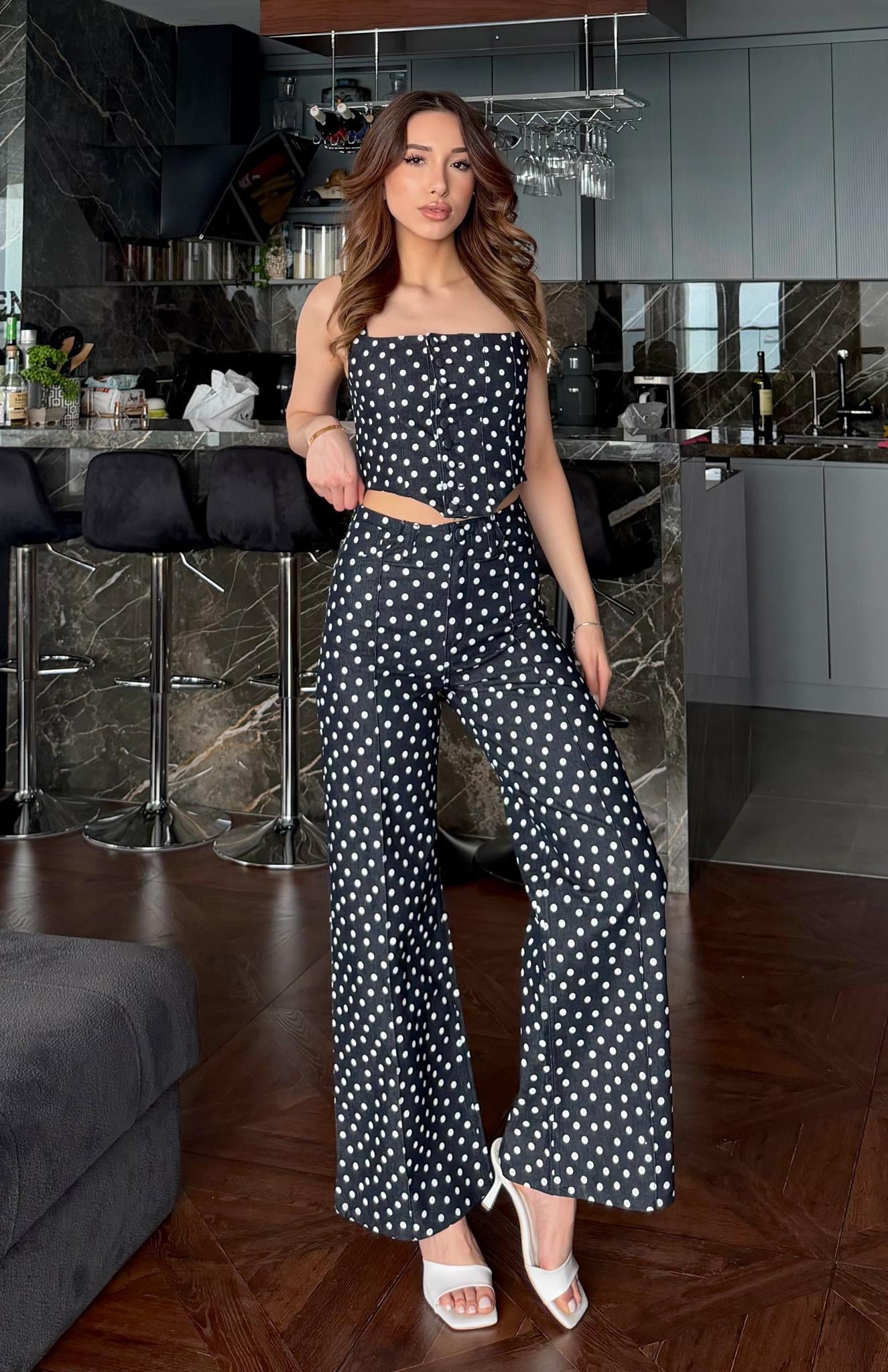 Puantiye Desenli Pantolon LACİVERT
