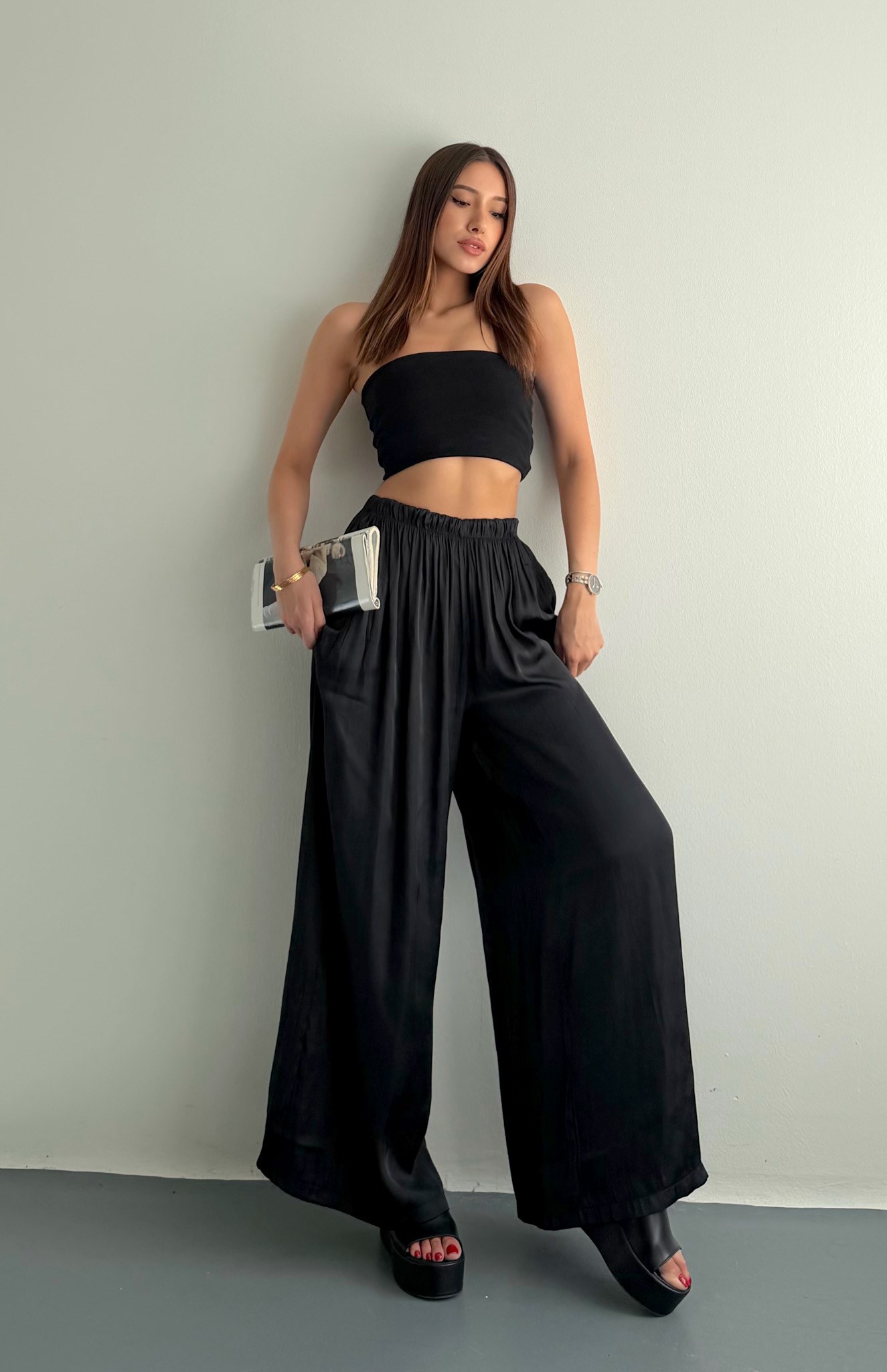 Saten Bol Pantolon SİYAH