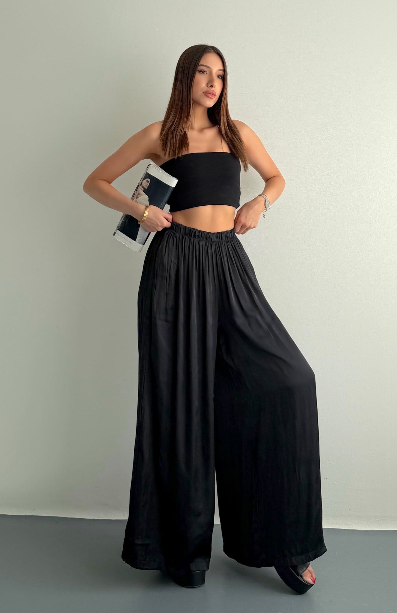 Saten Bol Pantolon SİYAH
