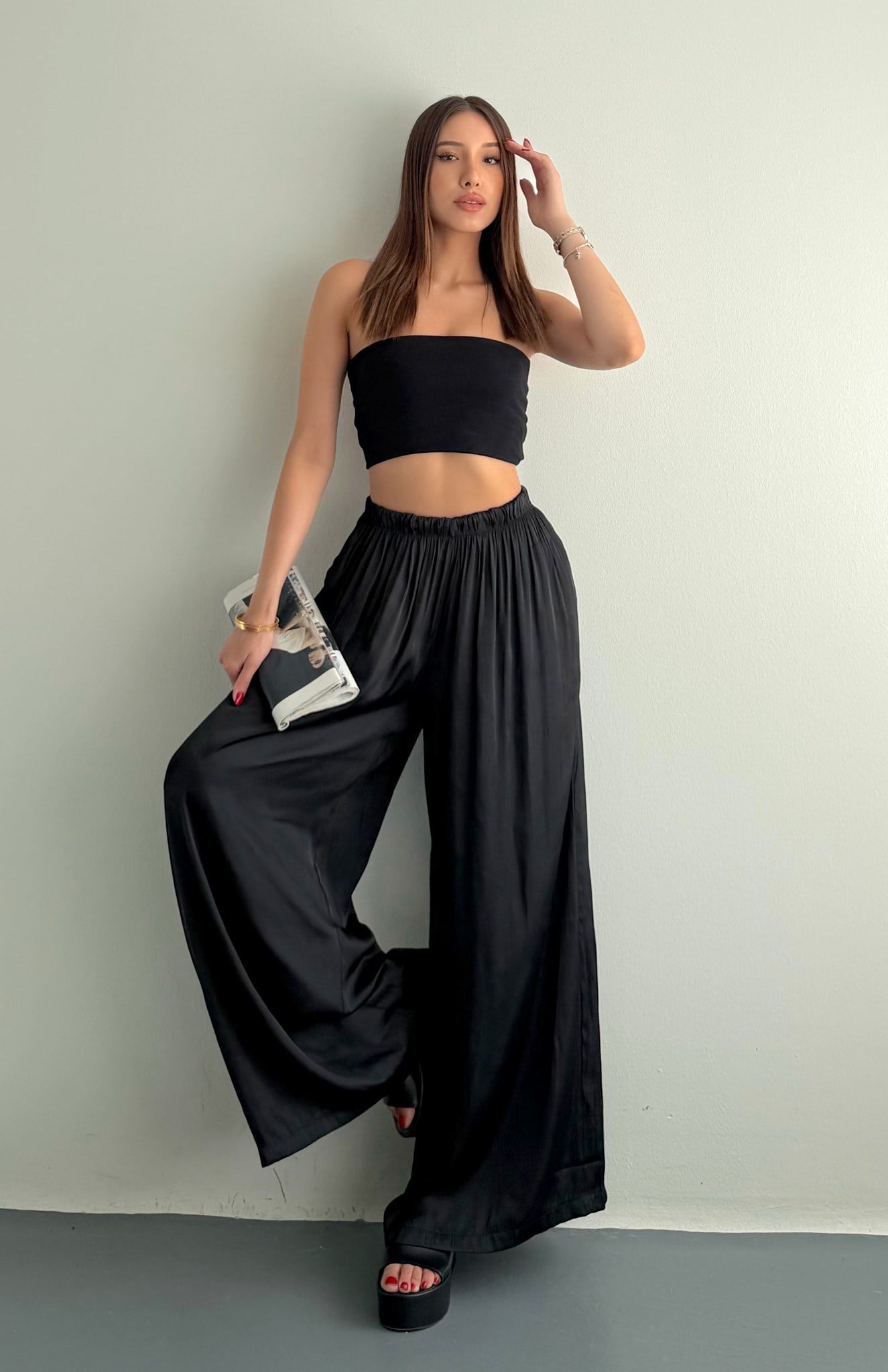 Saten Bol Pantolon SİYAH