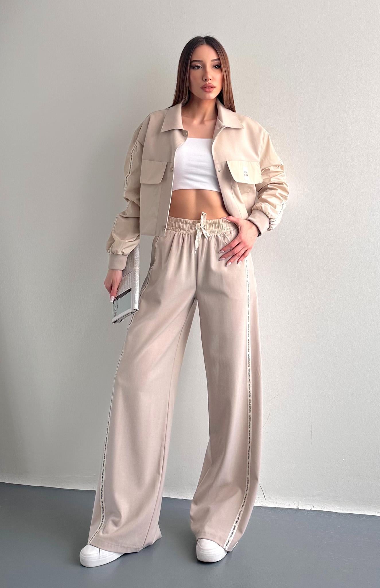 Şerit Detaylı Pantolon BEJ