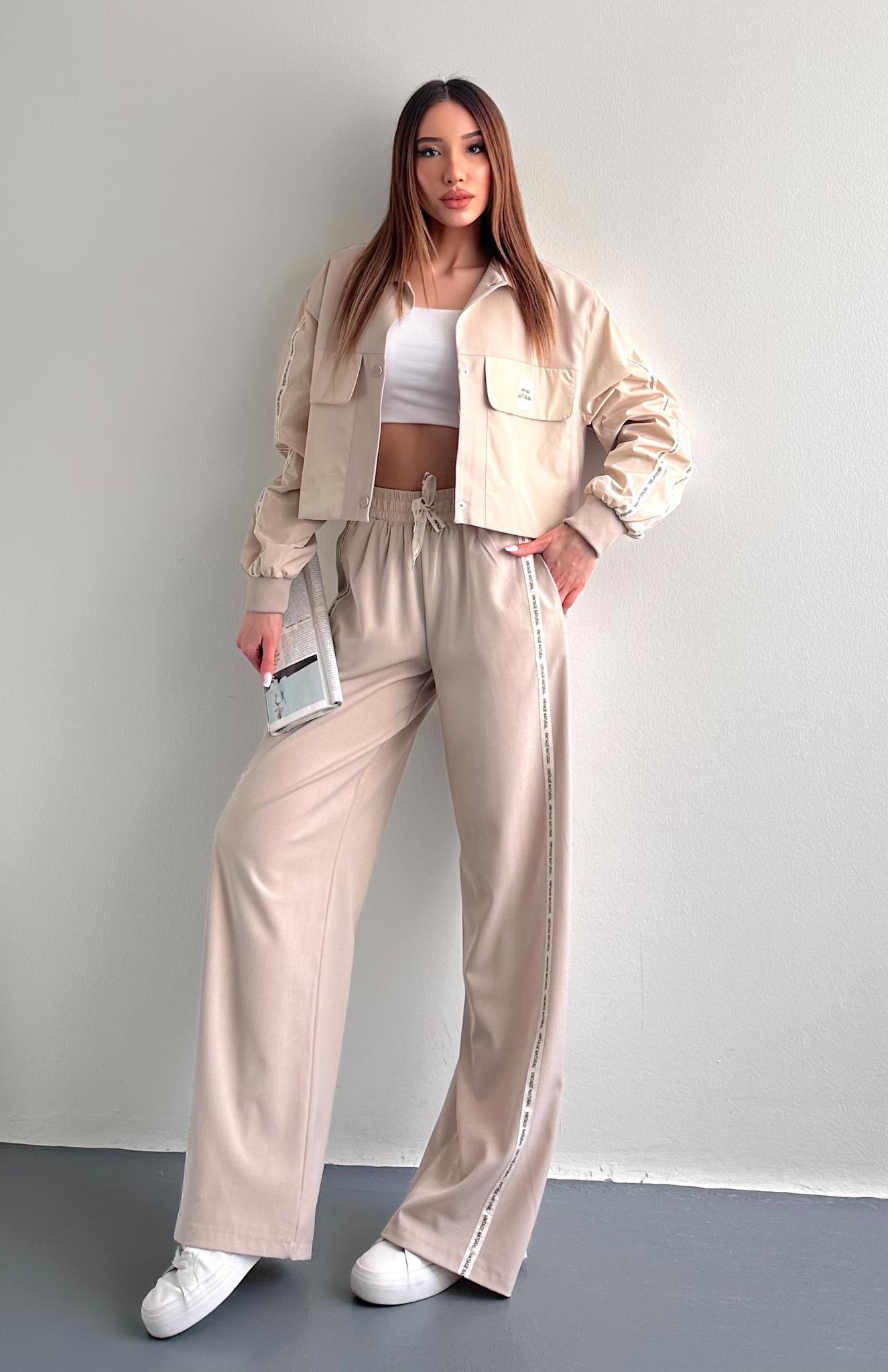 Şerit Detaylı Pantolon BEJ