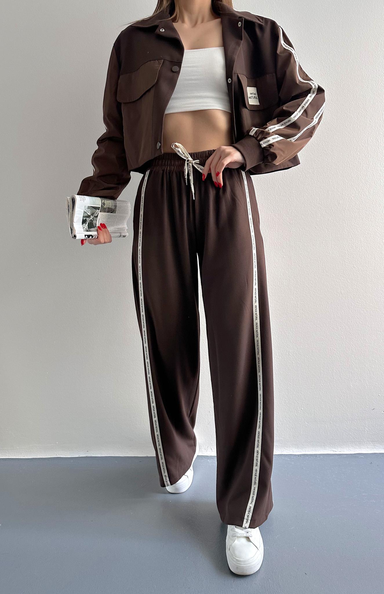 Şerit Detaylı Pantolon KAHVERENGİ