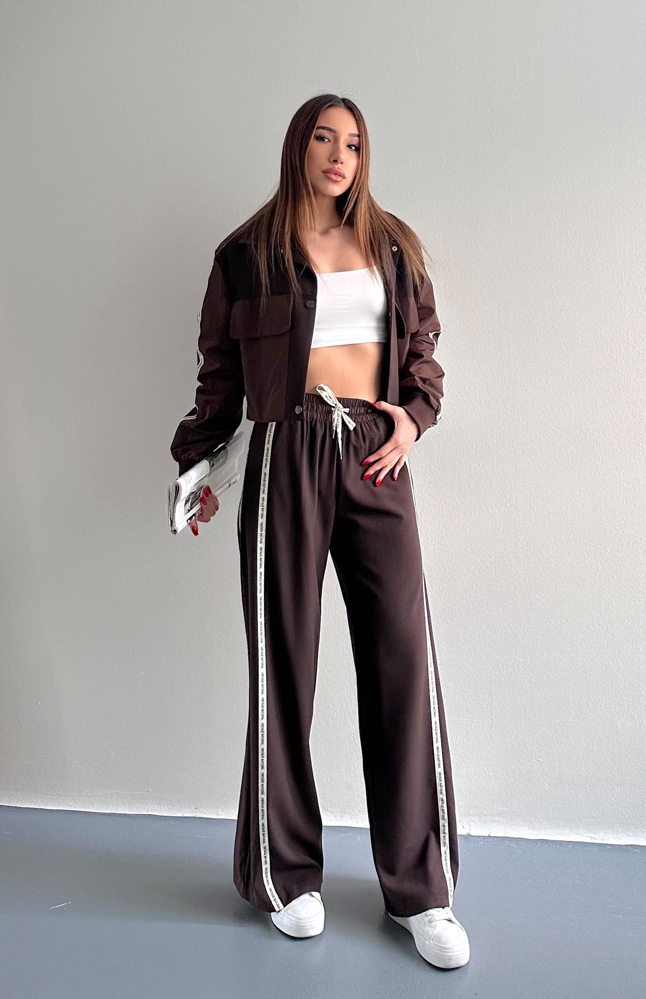 Şerit Detaylı Pantolon KAHVERENGİ