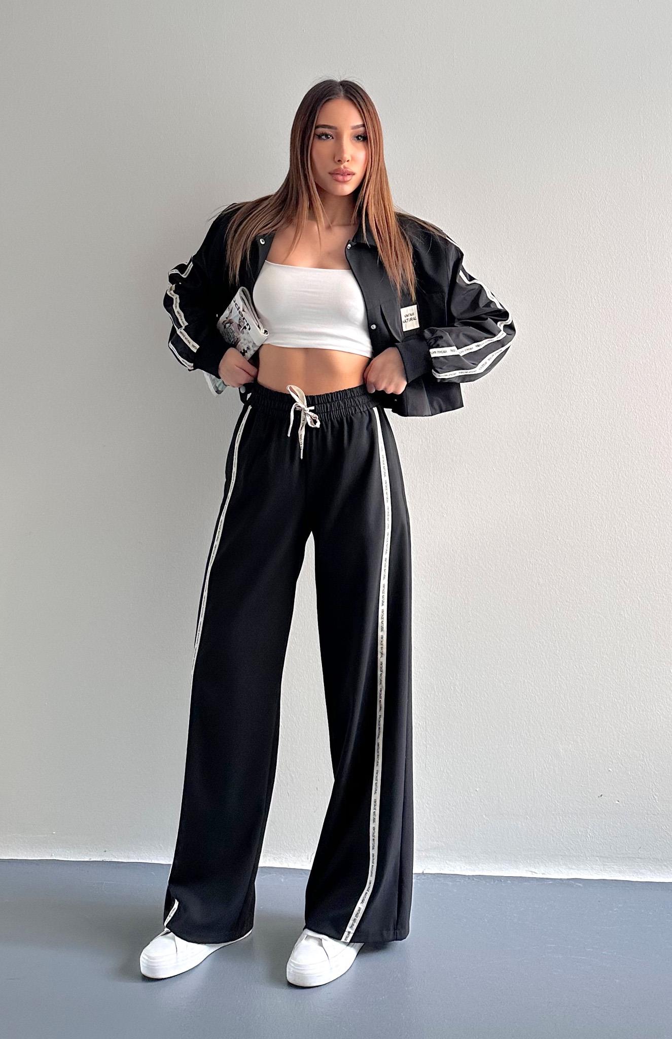 Şerit Detaylı Pantolon SİYAH
