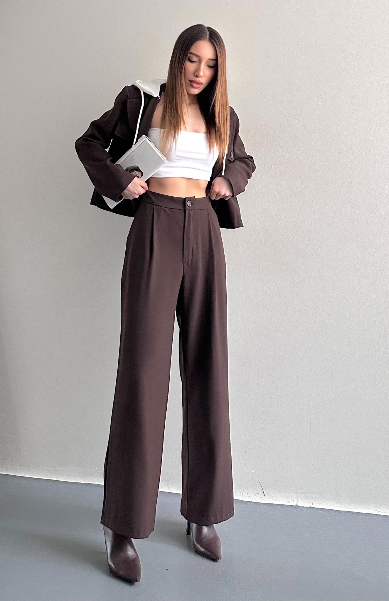 Tek Pileli Kumaş Pantolon KAHVERENGİ